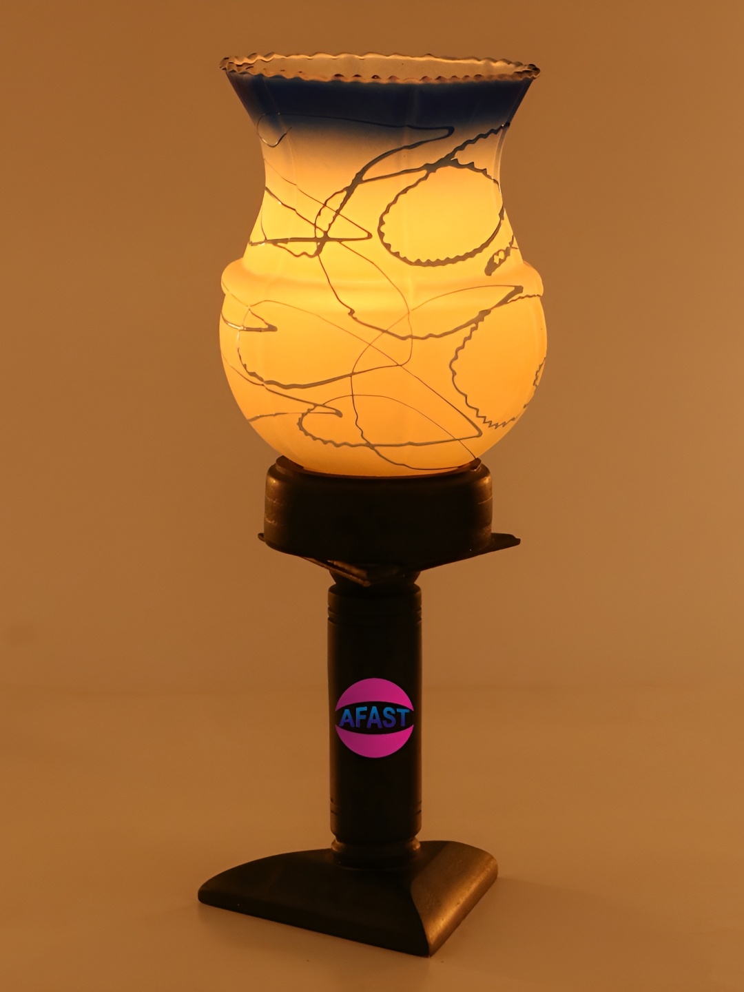 

Afast White & Blue Printed Glass Cylinder Shaped With Adjustable Cord Table Lamp