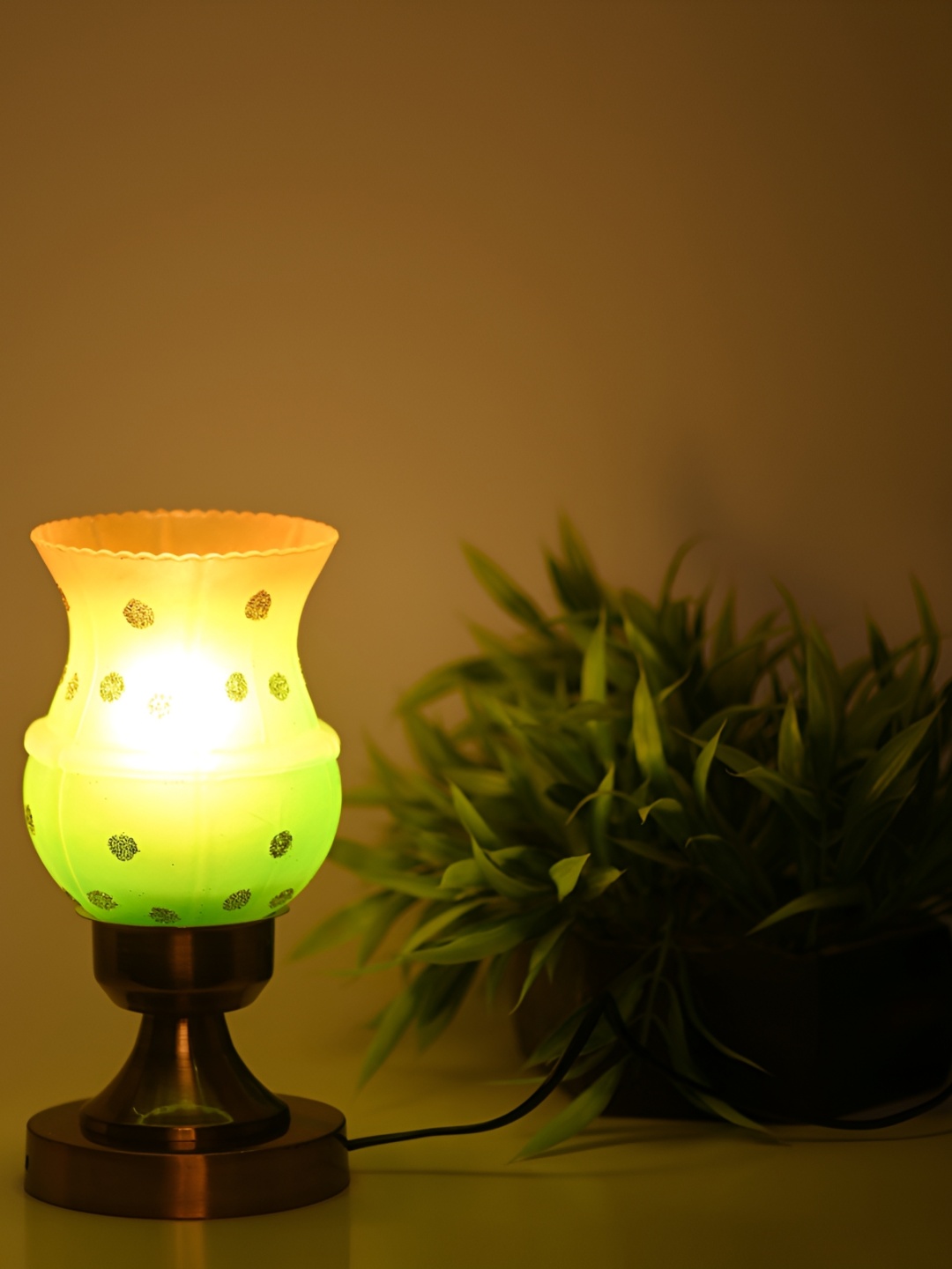 

Afast Green & Yellow Textured Iron Frustum Shaped With Adjustable Cord Table Lamp