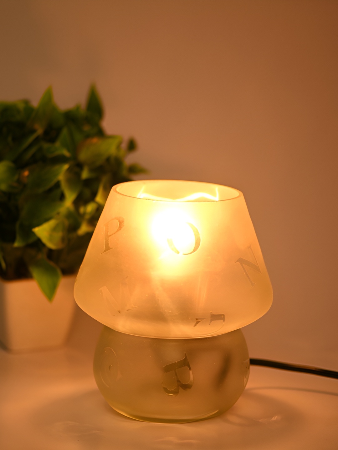 

Afast Yellow Textured Glass Frustum Shaped With Adjustable Cord Table Lamp