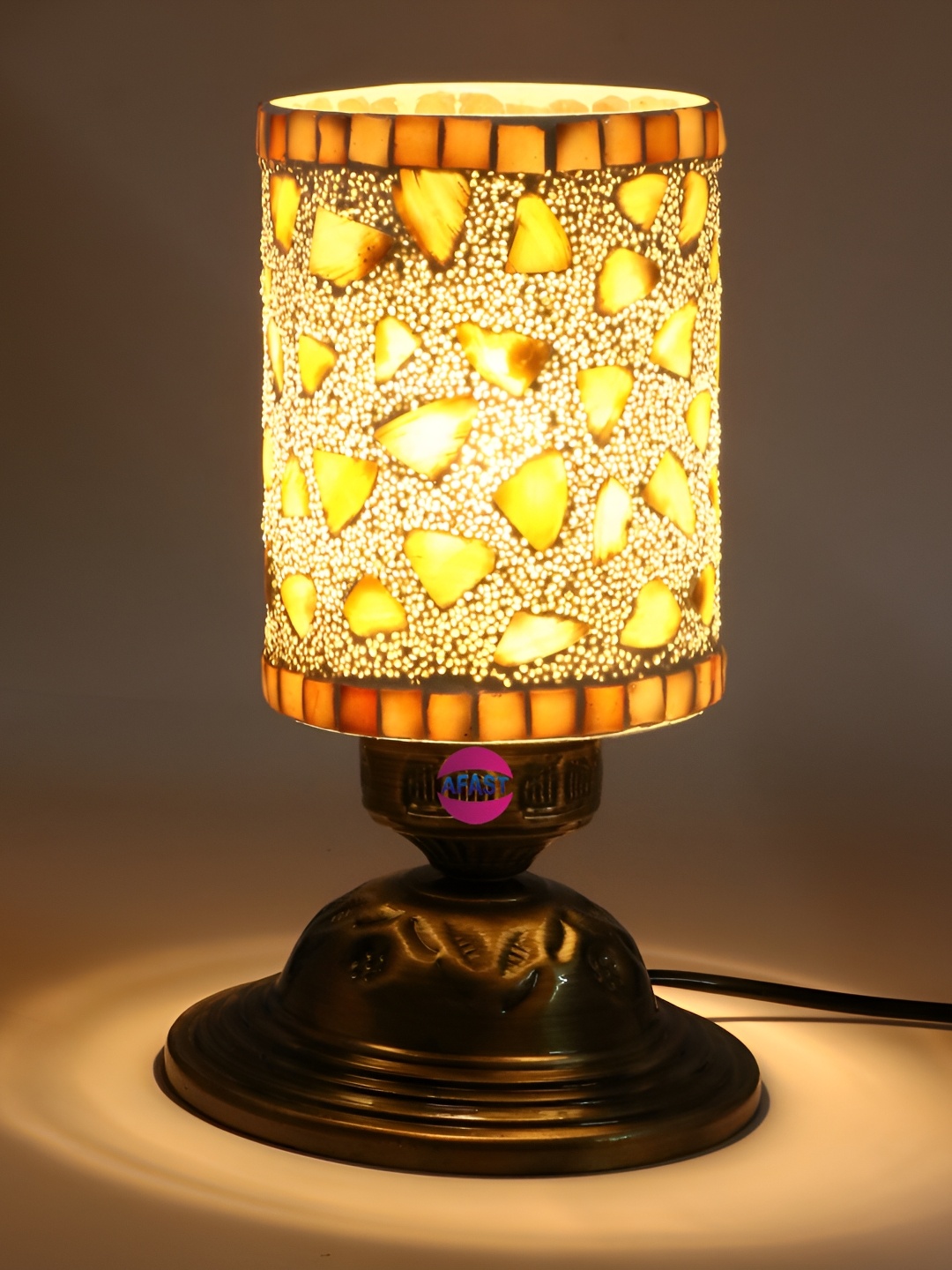 

Afast White & Beige Textured Metal Rectangle Shaped With Adjustable Cord Table Lamp