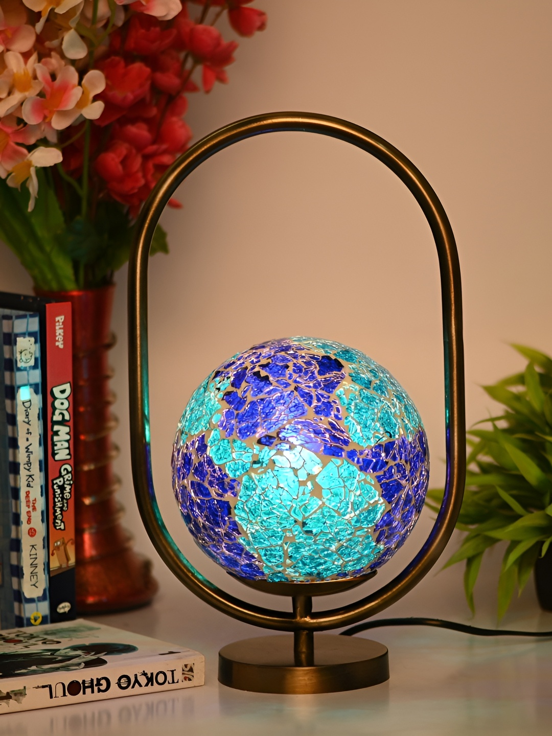 

Afast Blue & Navy Blue Textured Metal Spherical Shaped With Adjustable Cord Table Lamp