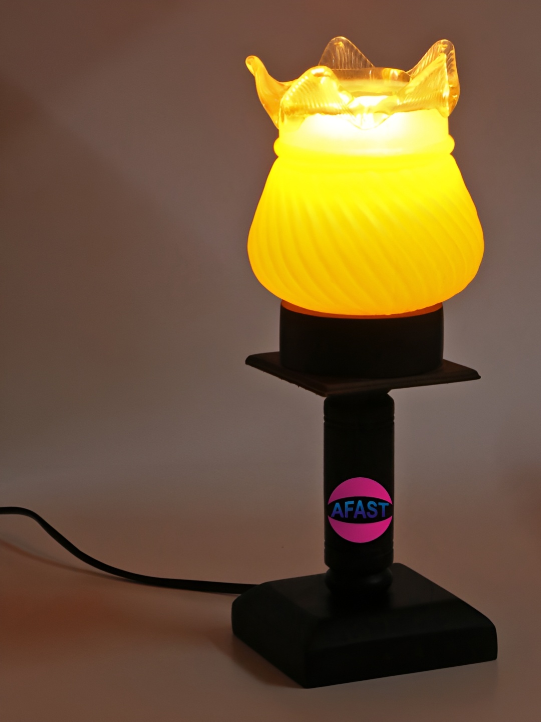 Afast Black & Yellow Textured Bell Shaped Glass Table Lamp with Adjustable Cord