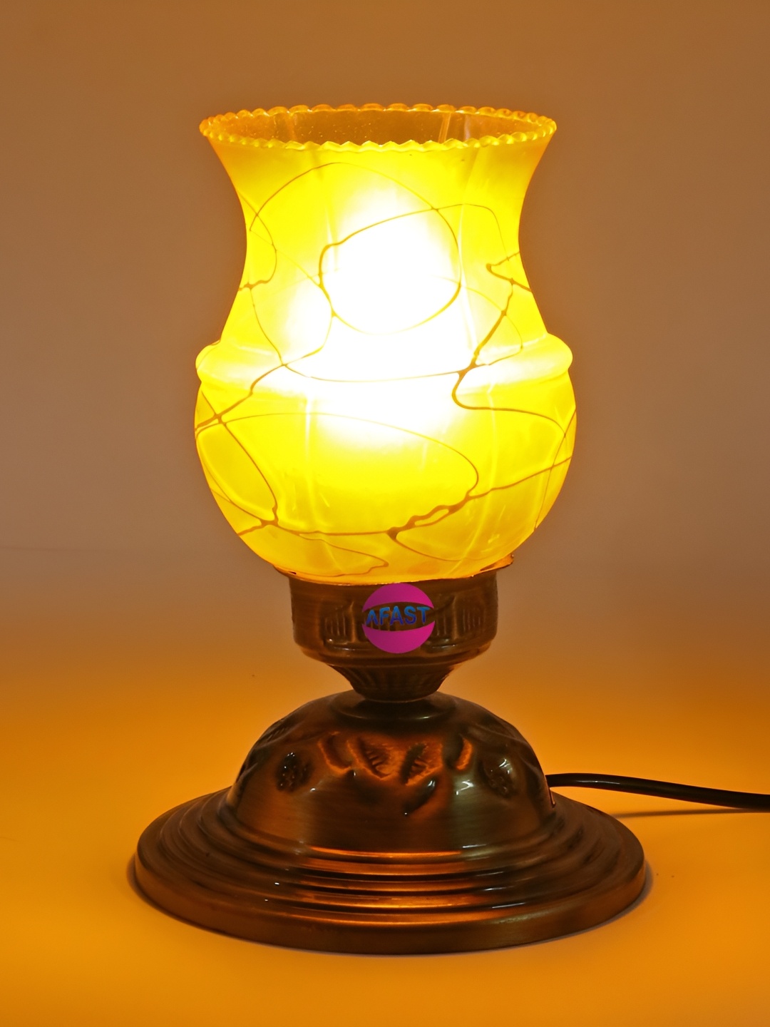 

Afast White Printed Metal Frustum Shaped With Adjustable Cord Table Lamp
