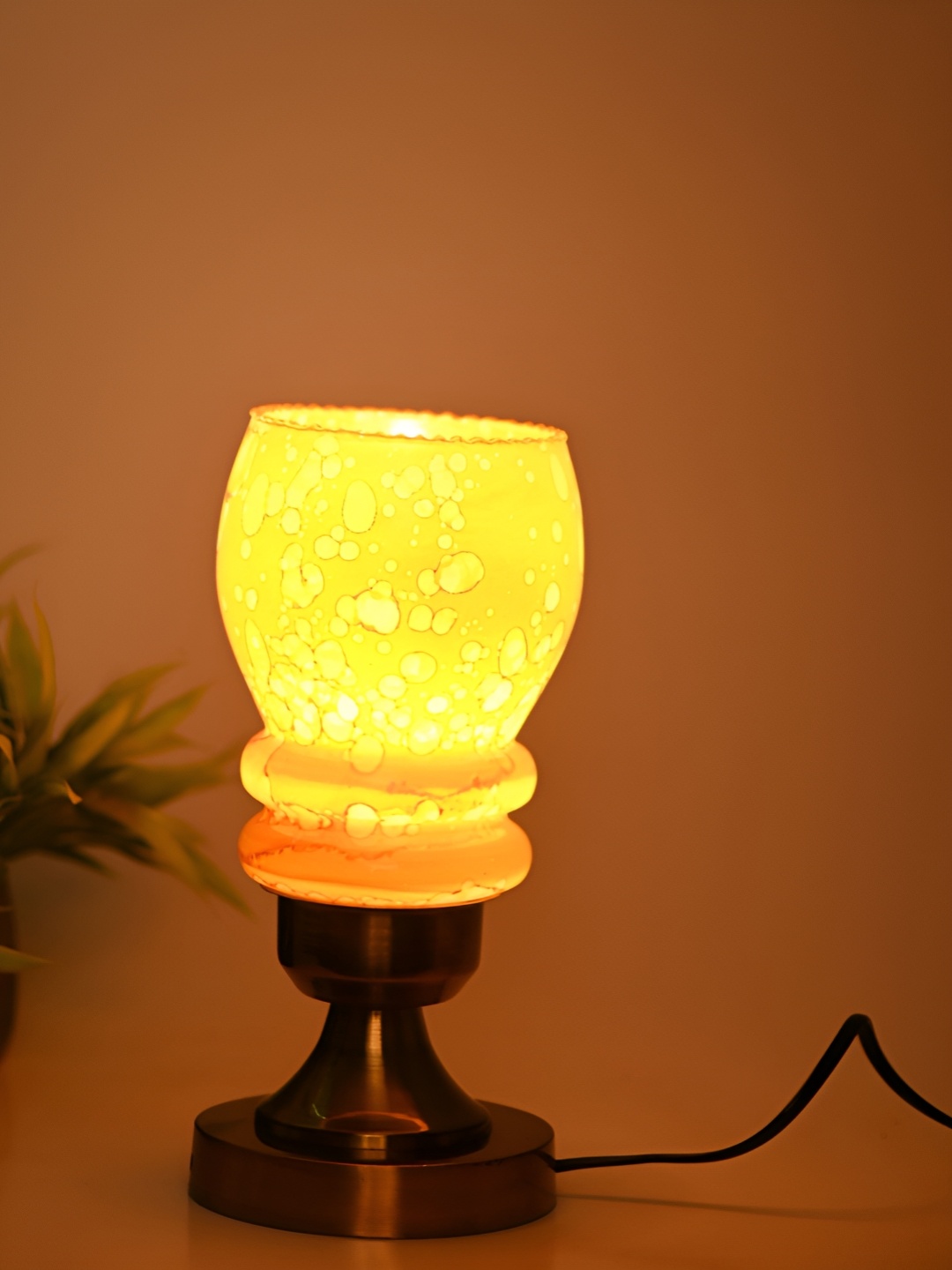 

Afast Yellow Printed Metal Bell Shaped With Adjustable Cord Table Lamp