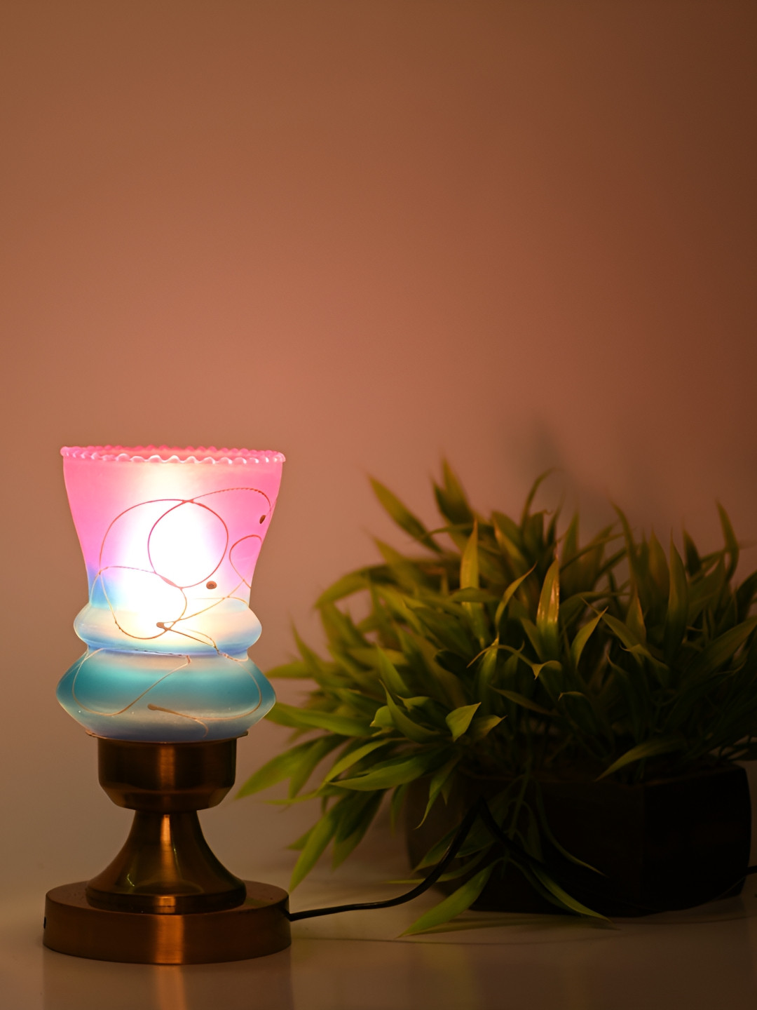 

Afast Blue & Purple Printed Metal Abstract Shaped With Adjustable Cord Table Lamp