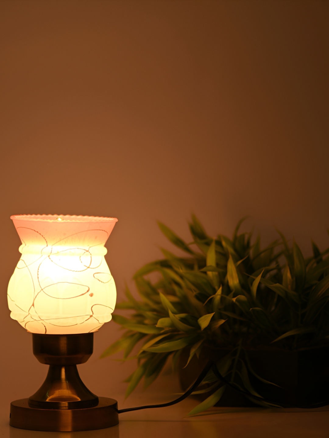 Afast Orange & White Printed Metal Abstract Shaped With Adjustable Cord Table Lamp