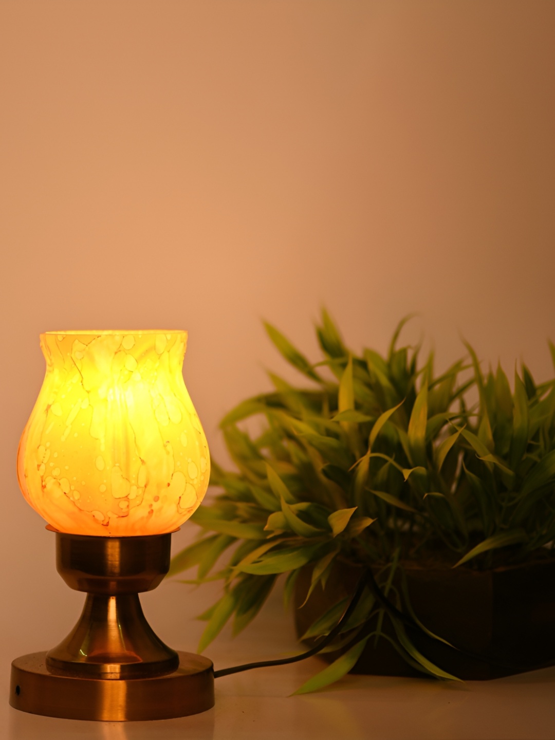 

Afast Yellow Printed Metal Abstract Shaped With Adjustable Cord Table Lamp