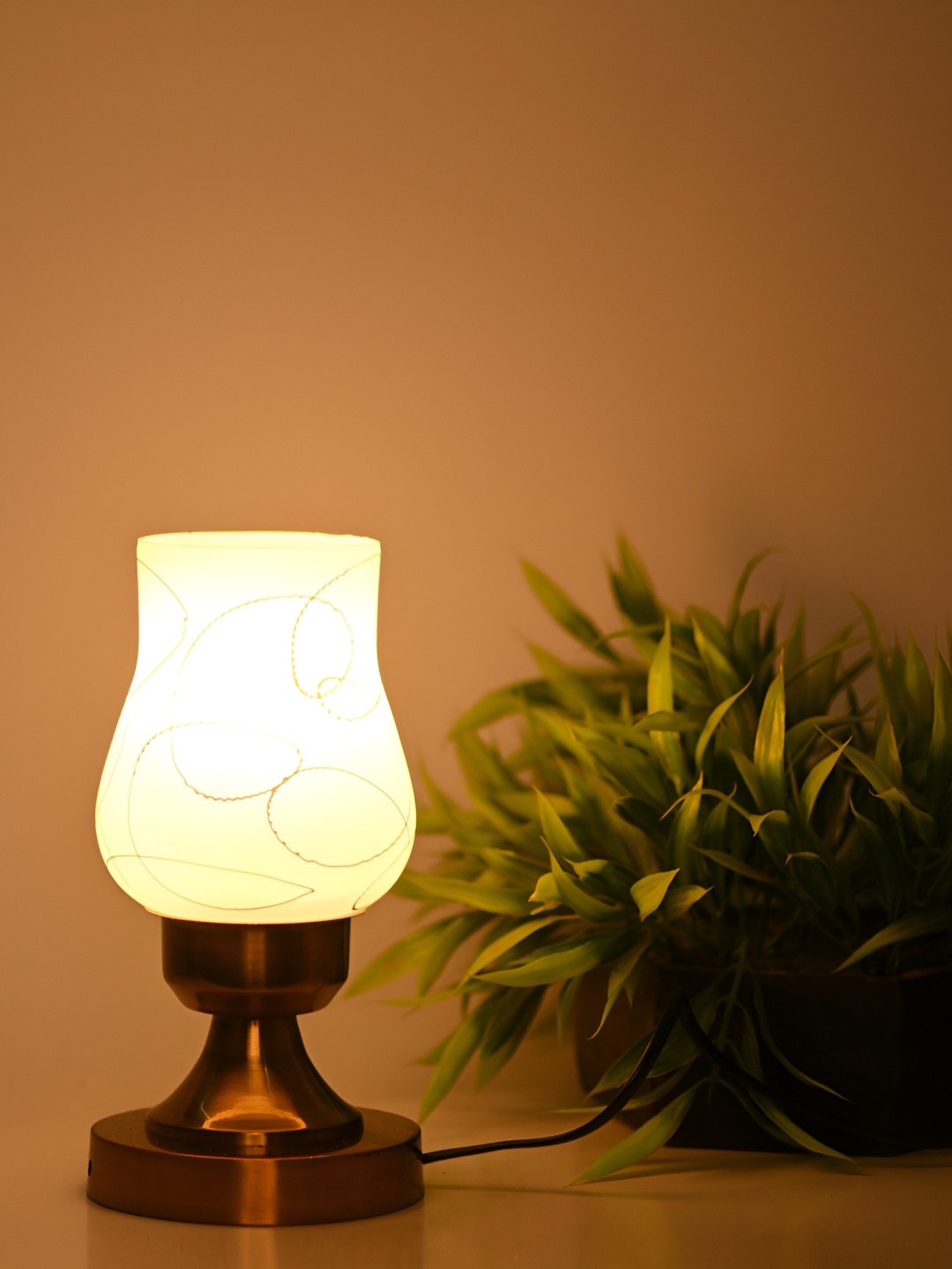 

Afast Green & White Printed Metal Abstract Shaped With Adjustable Cord Table Lamp