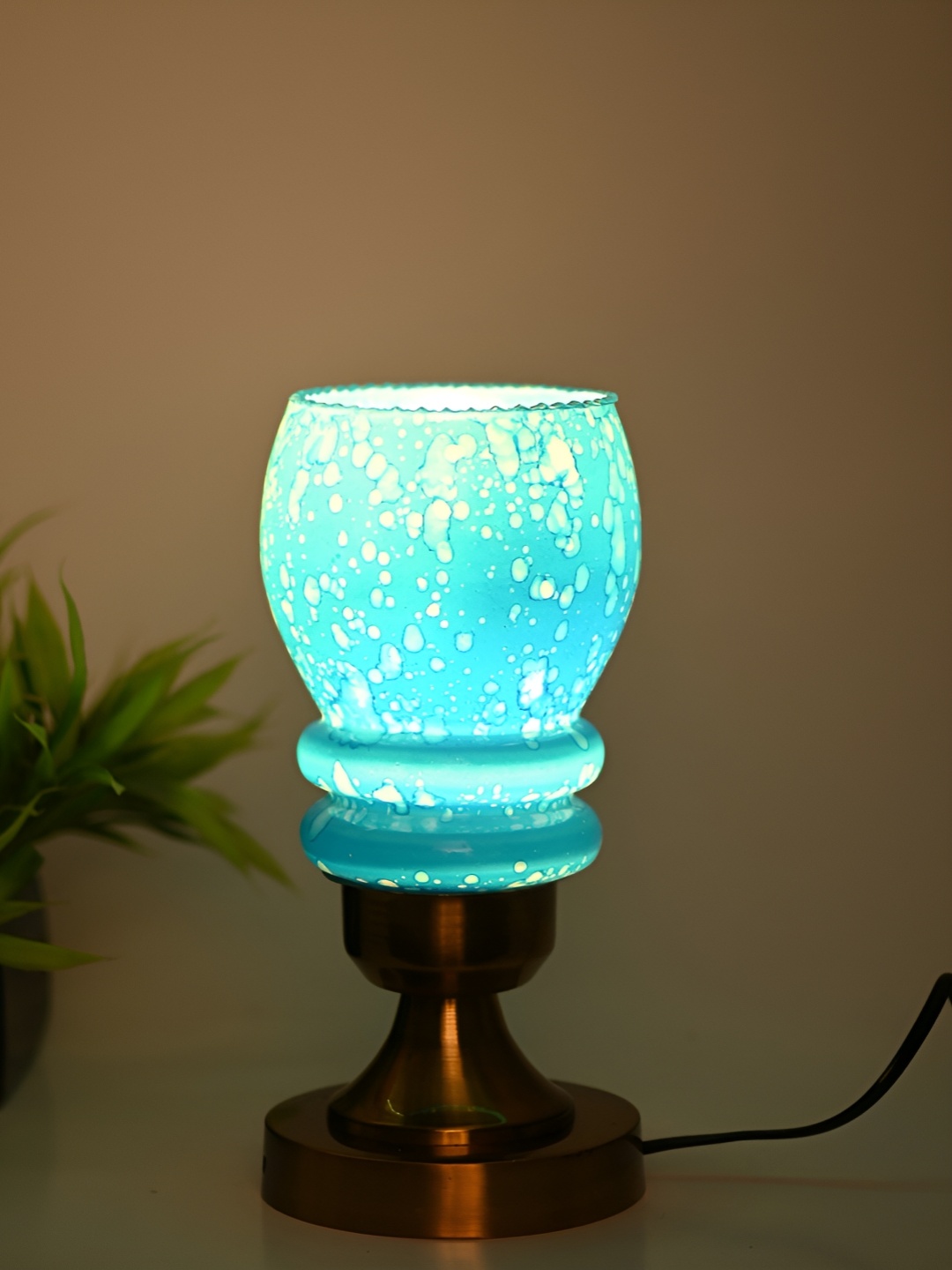 

Afast Blue & White Printed Metal Abstract Shaped With Adjustable Cord Table Lamp