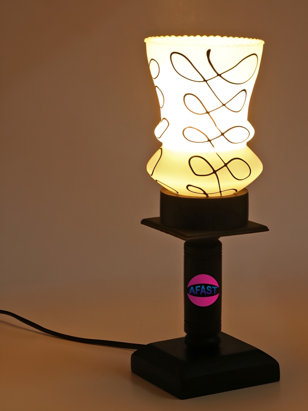 

Afast White & Black Printed Wooden Abstract Shaped With Adjustable Cord Table Lamp