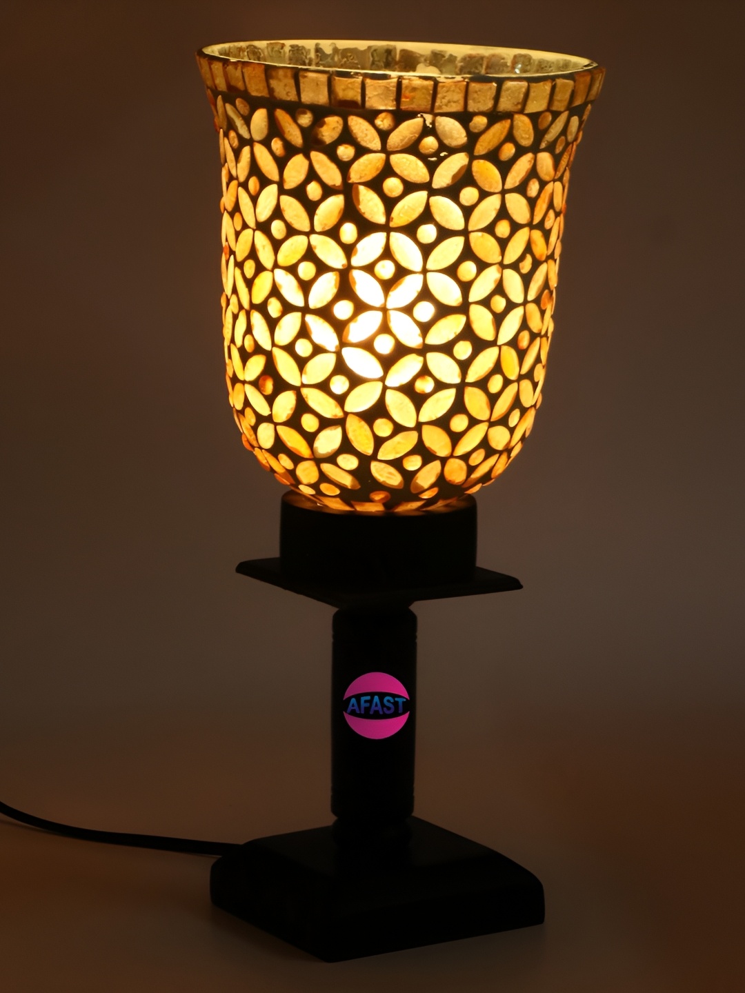 

Afast White & Beige Printed Wooden Bell Shaped With Adjustable Cord Table Lamp