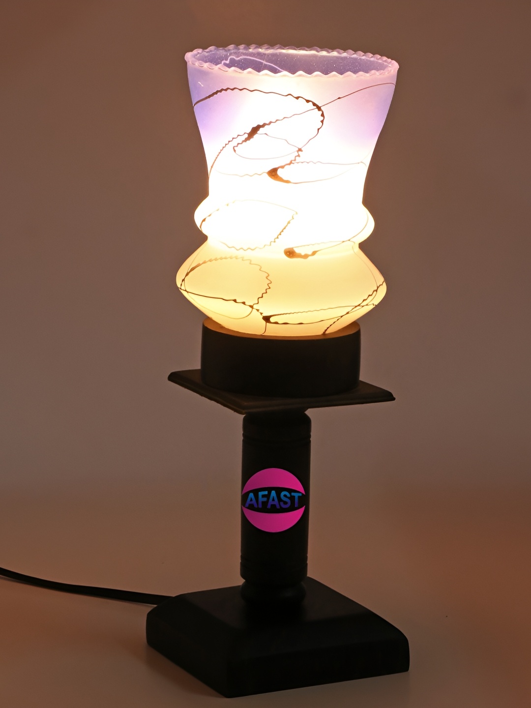 Afast Black & White Printed Abstract Shaped Glass Table Lamp with Adjustable Cord