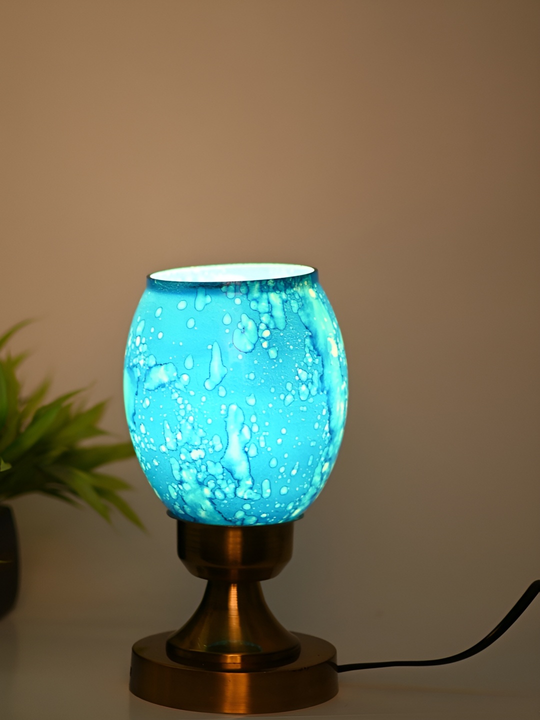 

Afast Blue & White Printed Metal Abstract Shaped With Adjustable Cord Table Lamp