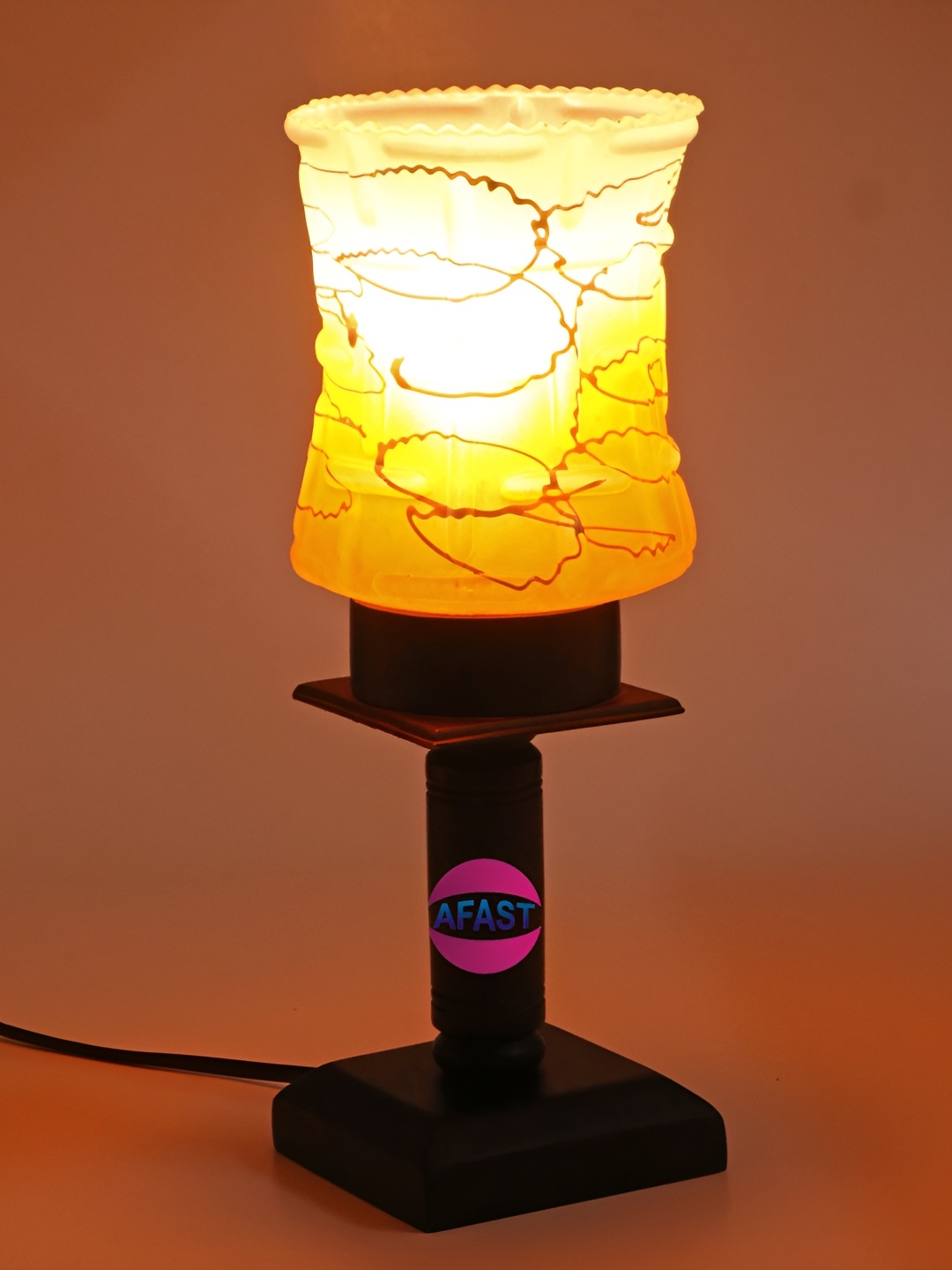 

Afast Orange & Grey Printed Wooden Abstract Shaped With Adjustable Cord Table Lamp