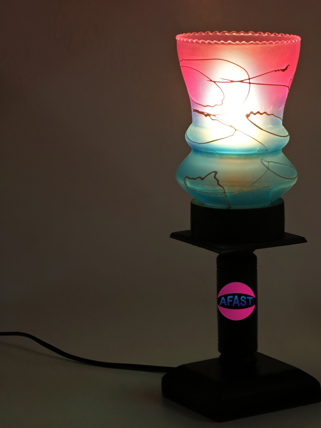 

Afast Black & Purple Printed Abstract Shaped Glass Table Lamp with Adjustable Cord