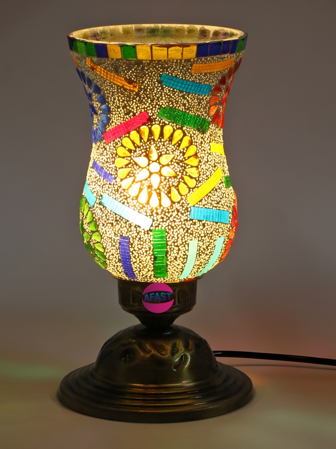 

Afast White & beige Printed Contemporary Glass Table Lamp with Adjustable Cord