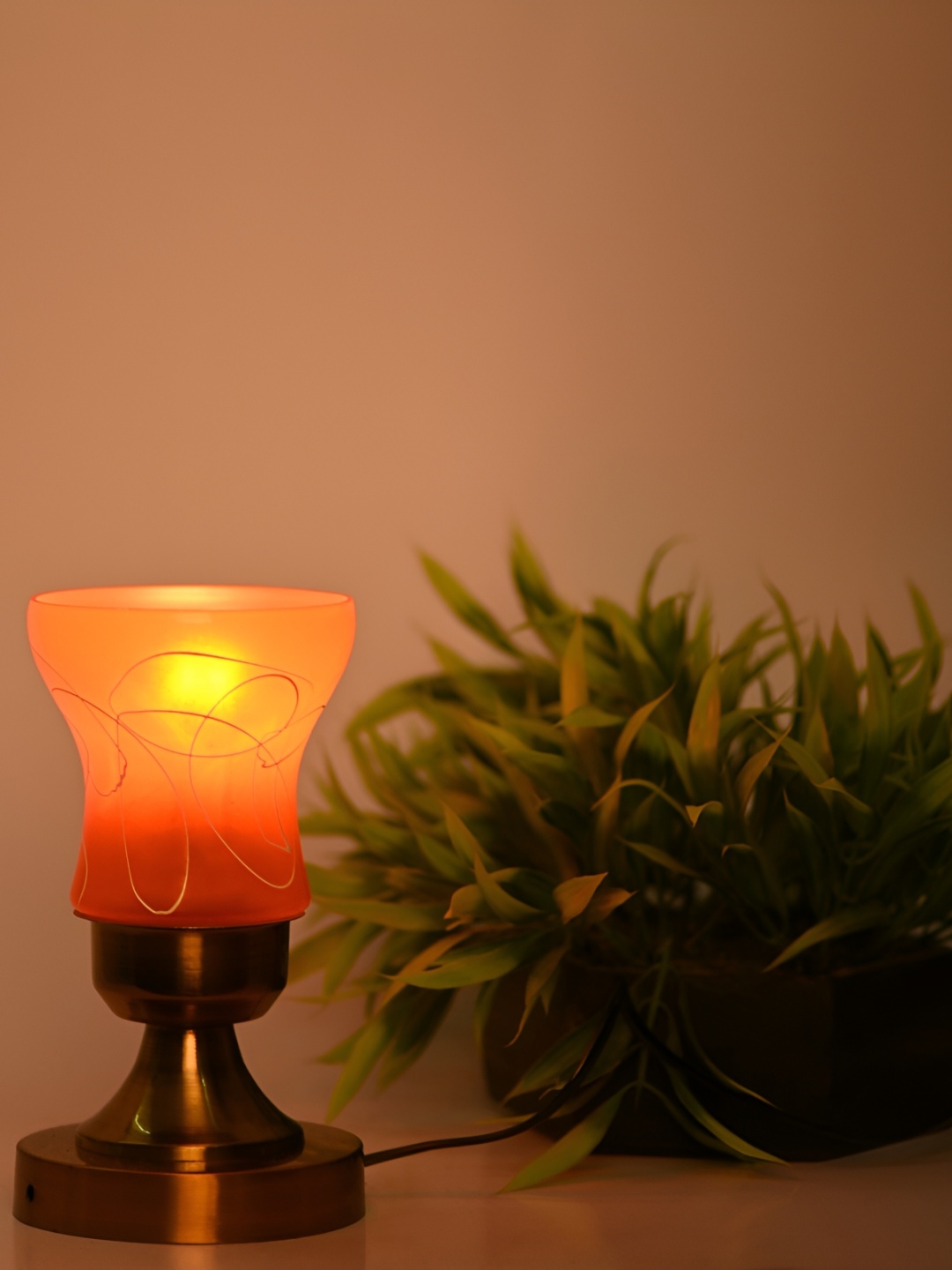 

Afast Orange & Gold Toned Contemporary Glass Table Lamp with Adjustable Cord