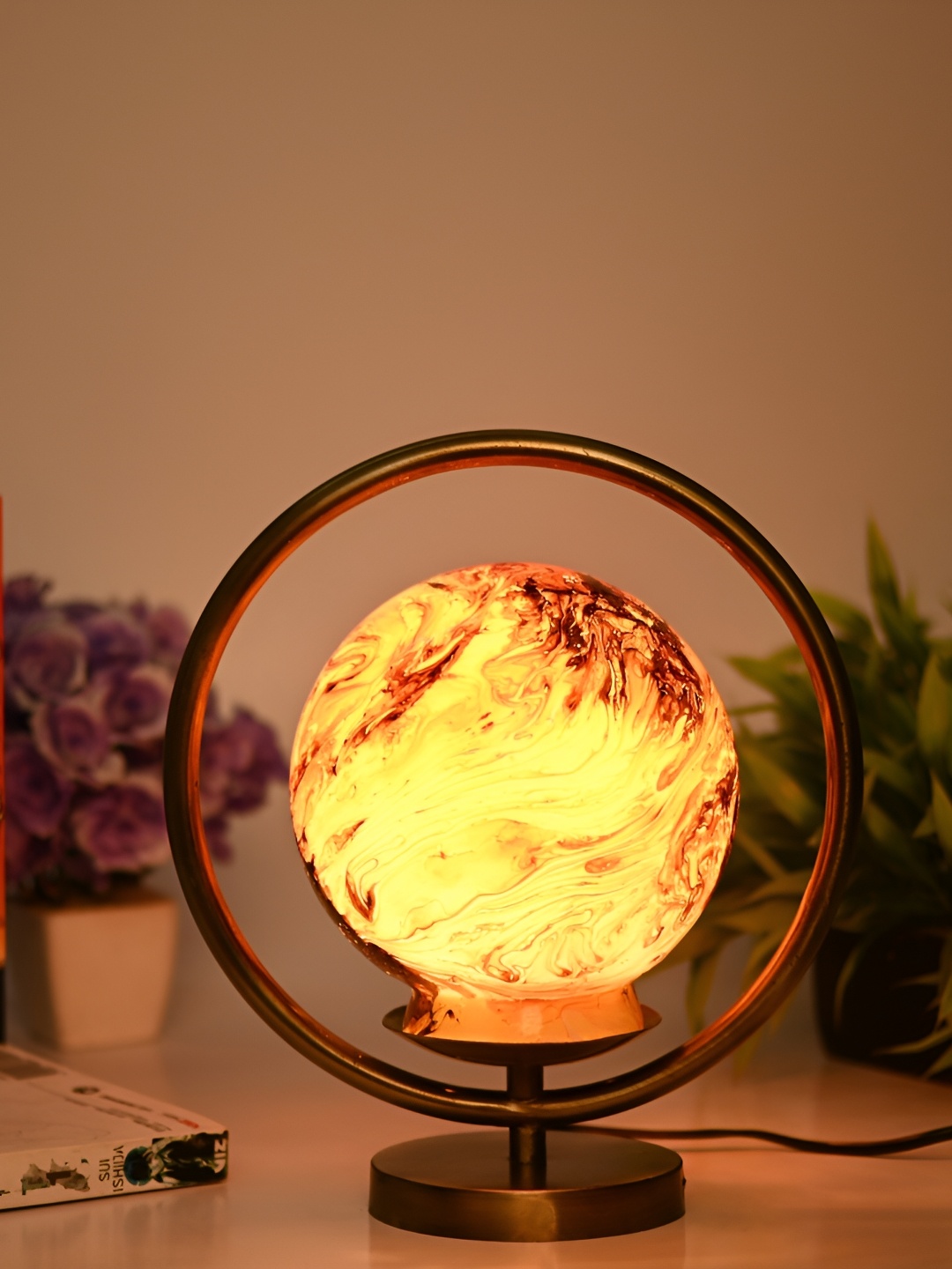 

Afast Grey Printed Contemporary Glass Table Lamp with Adjustable Cord