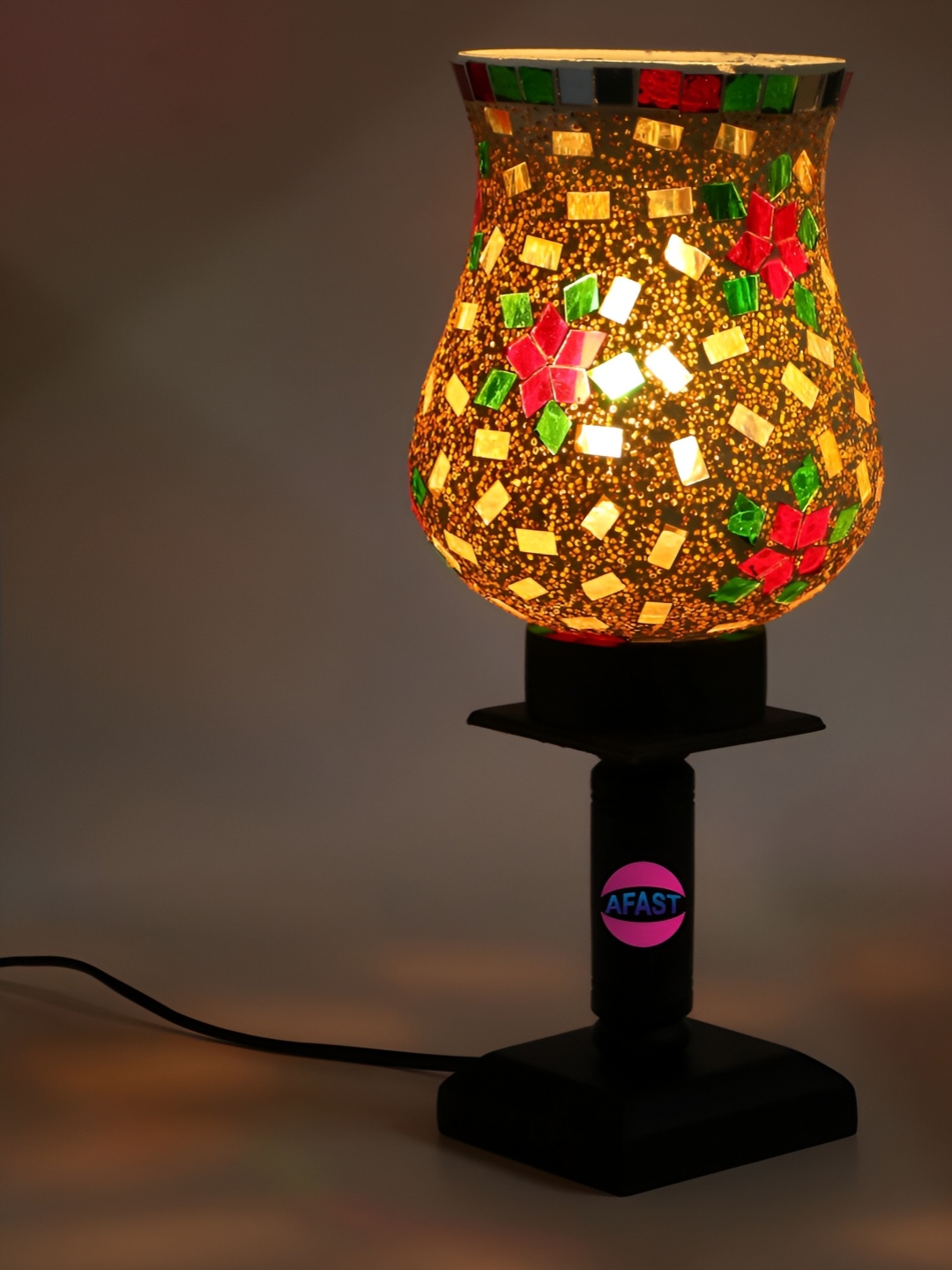 Afast White & Grey Printed Contemporary Glass Table Lamp with Adjustable Cord