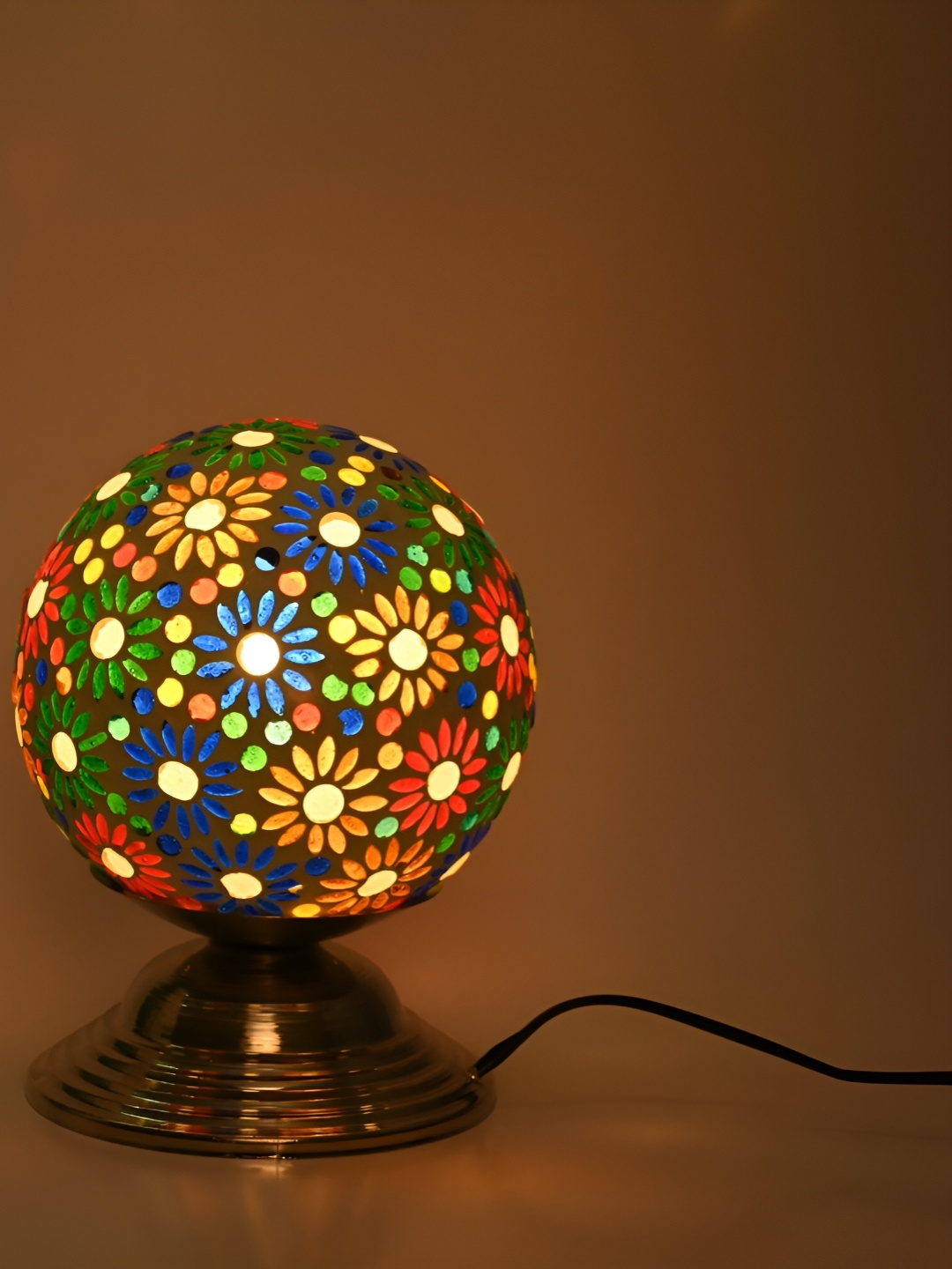 Afast Gold Toned & Red Printed Abstract Shaped Glass Table Lamp with Adjustable Cord
