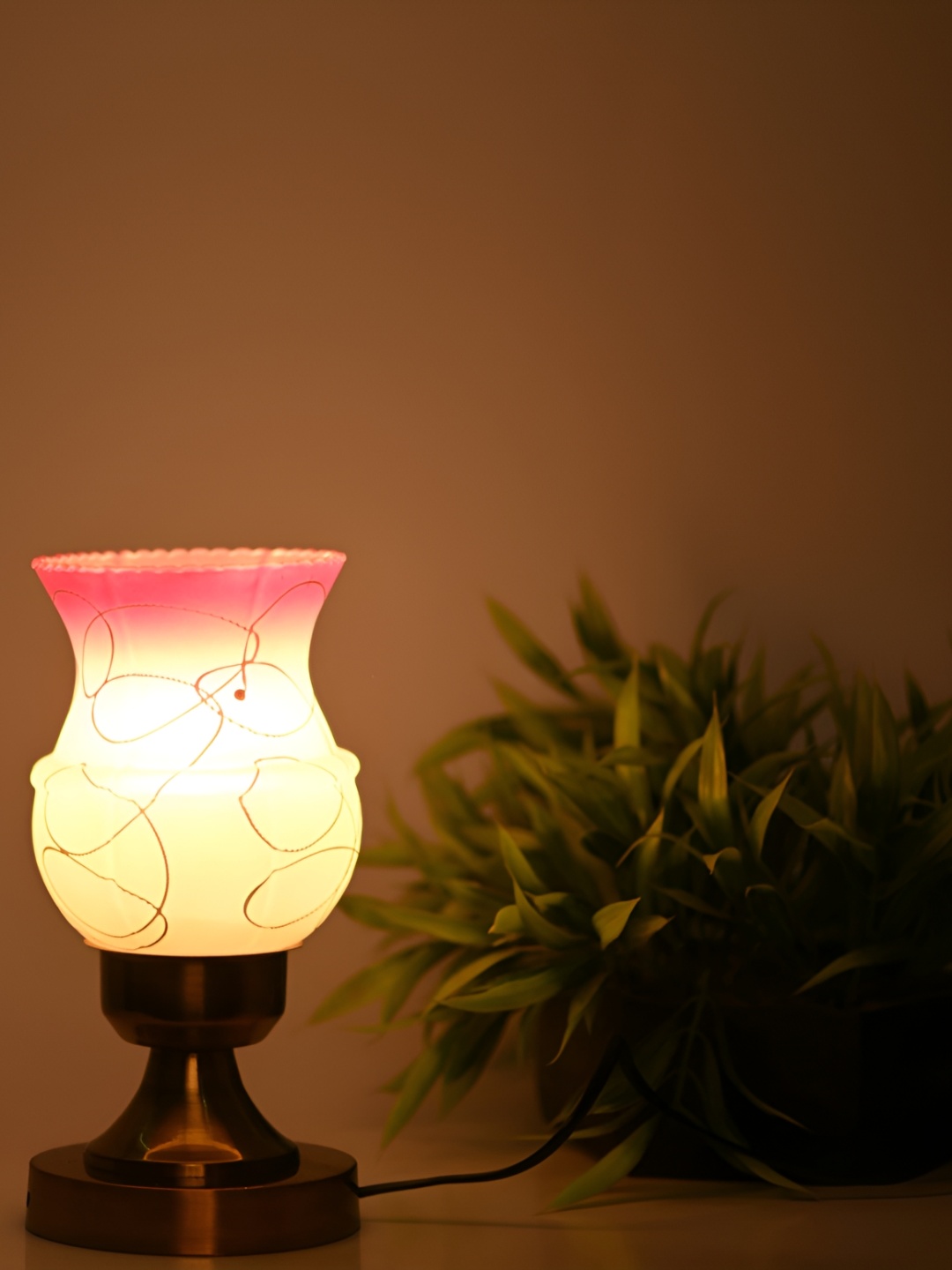 

Afast White & Pink Textured Contemporary Glass Table Lamp with Adjustable Cord