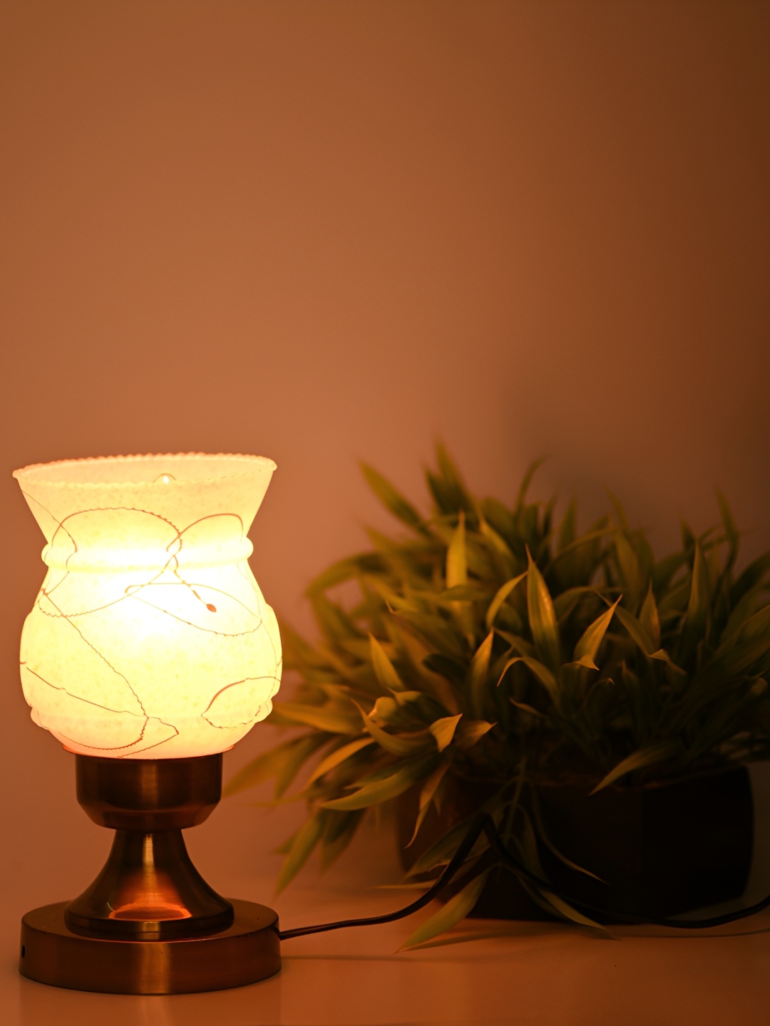 

Afast White & Orange Textured Contemporary Glass Table Lamp with Adjustable Cord