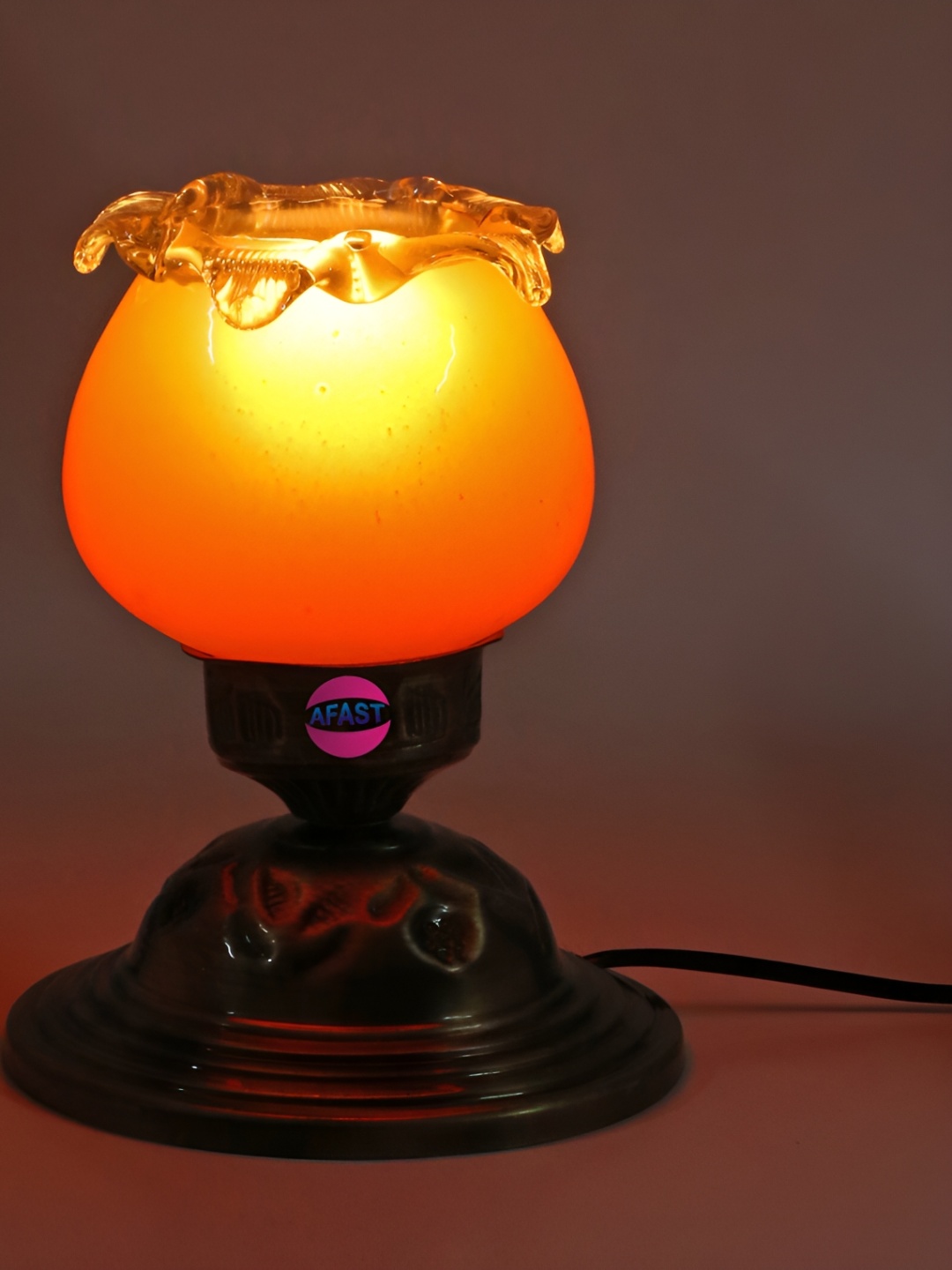 

Afast Bronze Toned & Orange Abstract Shaped Glass Table Lamp with Adjustable Cord