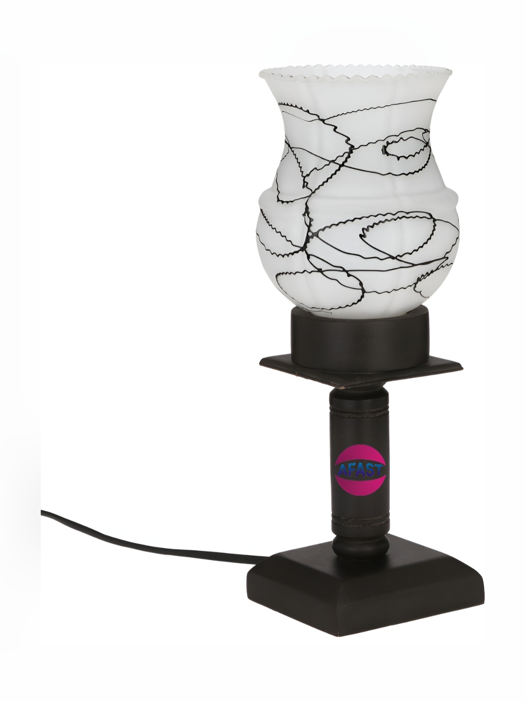 

Afast Black & White Printed Bell Shaped Glass Table Lamp with Adjustable Cord