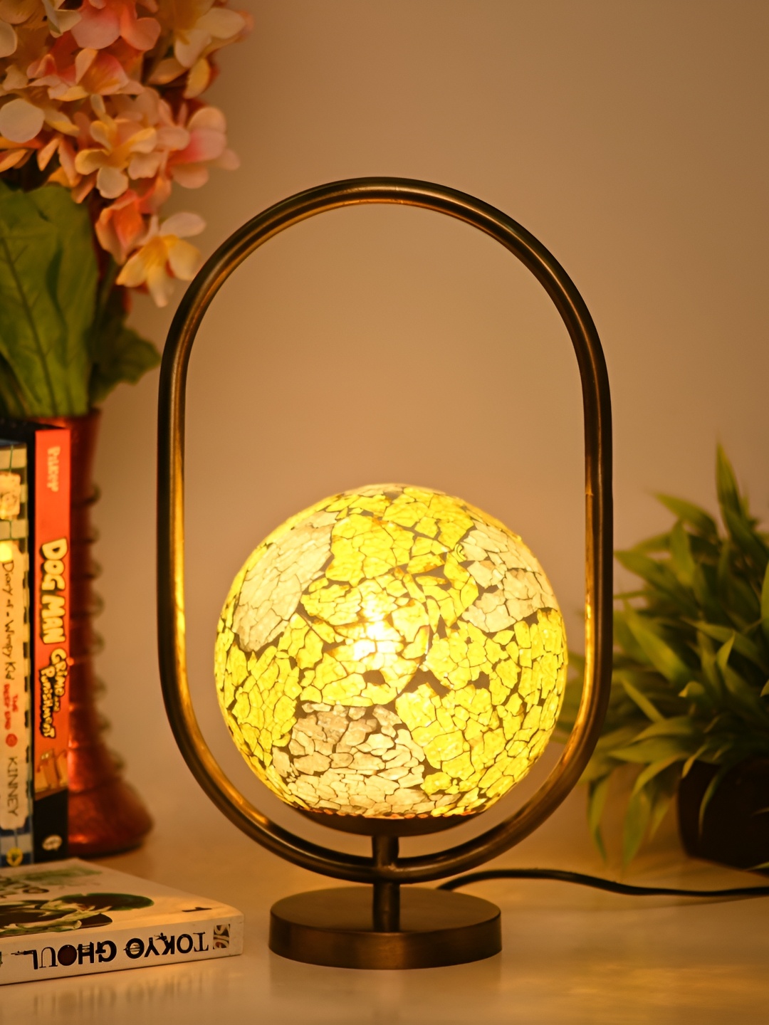 

Afast Yellow & Brown Textured Contemporary Glass Table Lamp with Adjustable Cord