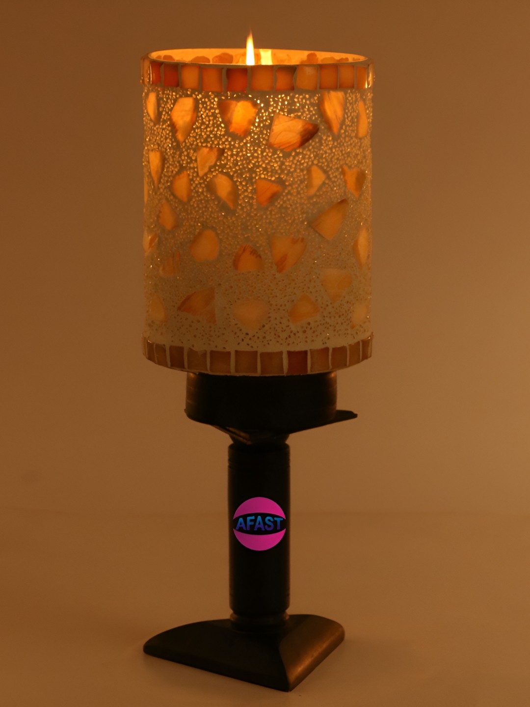 

Afast Silver Toned Textured Cylindrical Shaped Glass Table Lamp with Adjustable Cord, Black