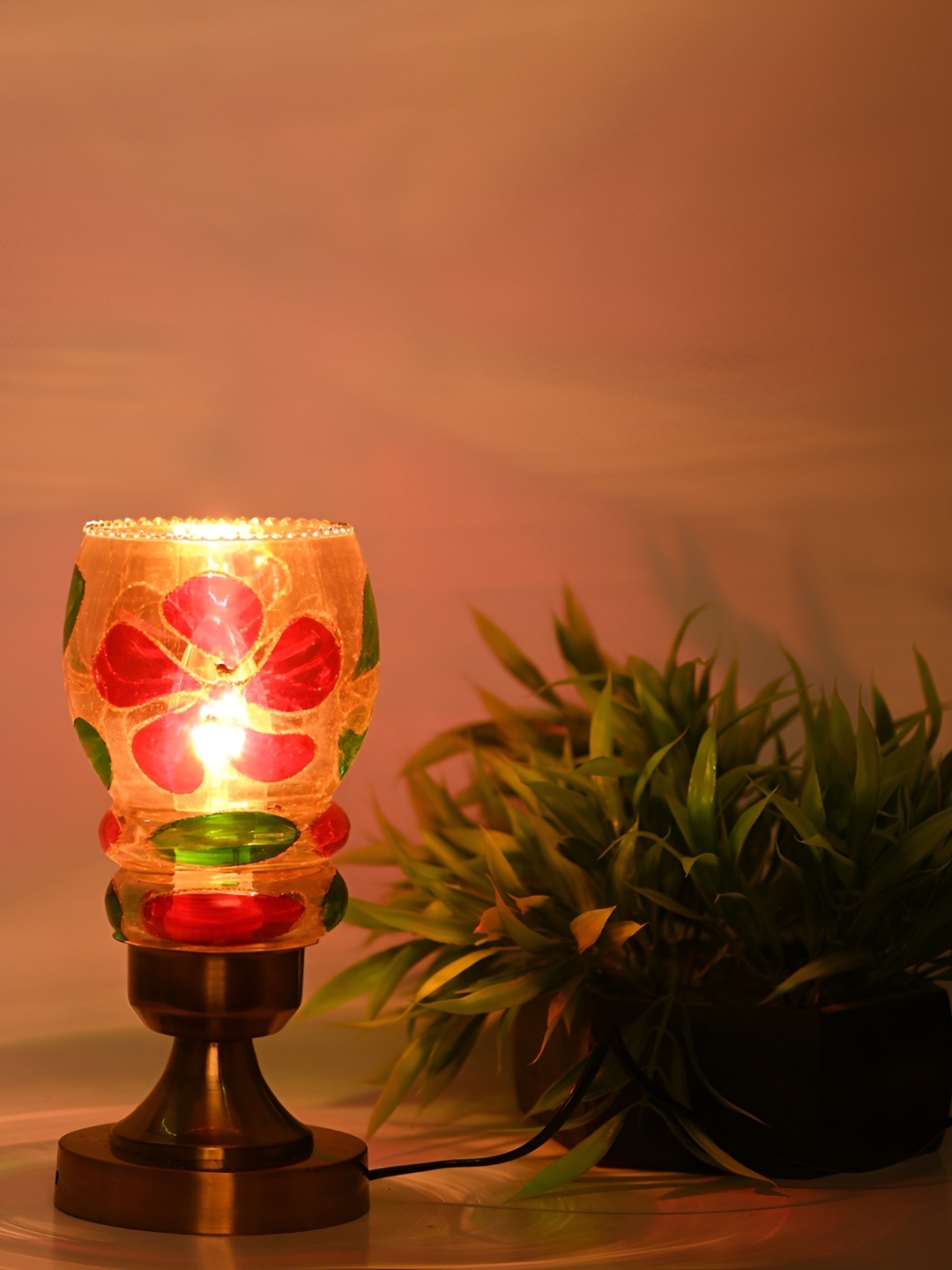 

Afast Red Printed Contemporary Glass Table Lamp with Adjustable Cord