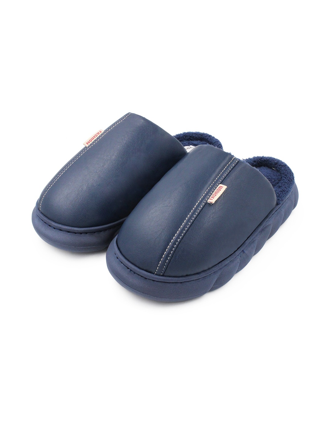 

JENNA Men Warm Winter Fur Room Slippers, Navy blue