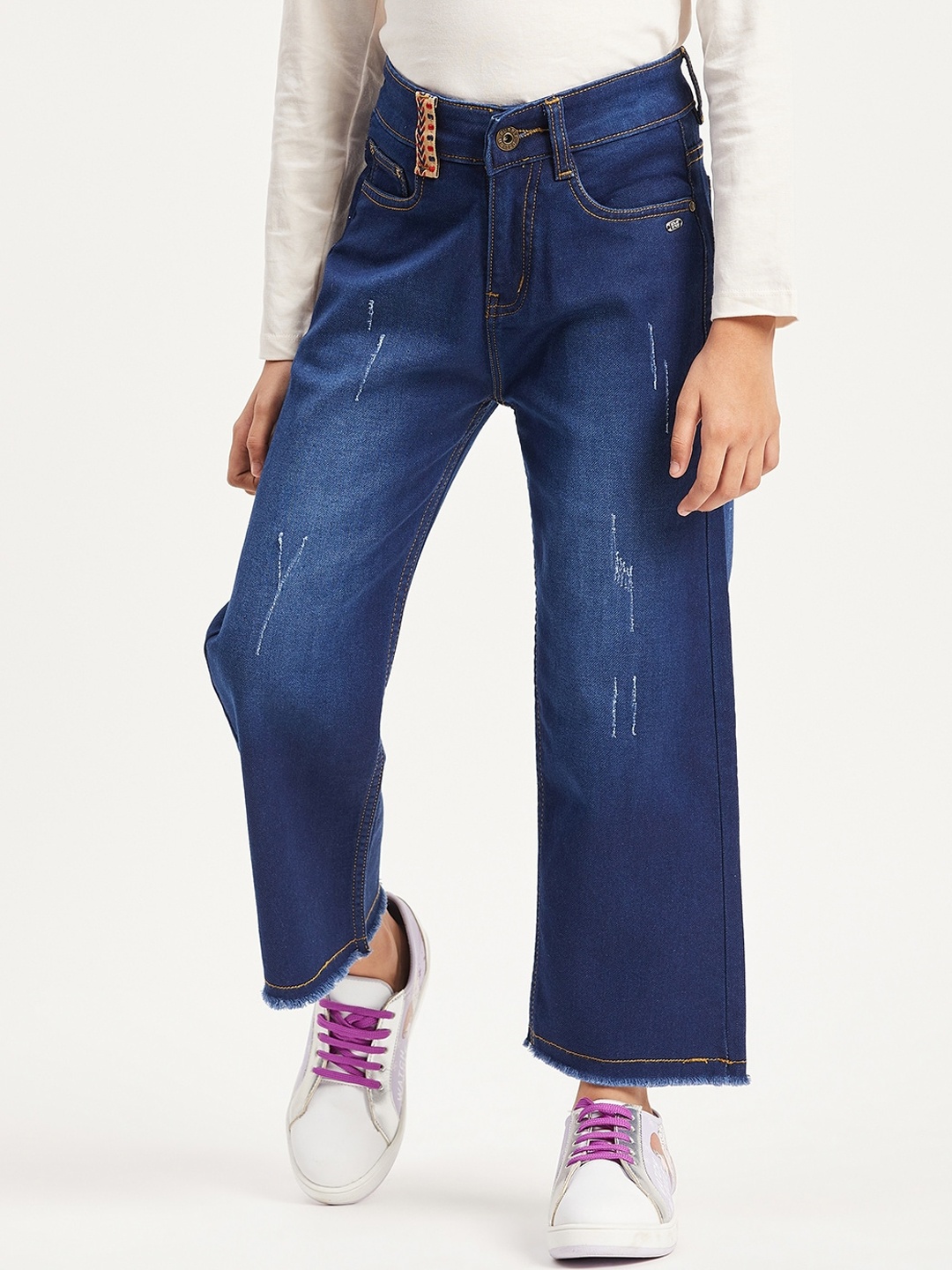 

Purple United Kids Girls Low Distress Light Fade Cotton Jeans, Blue