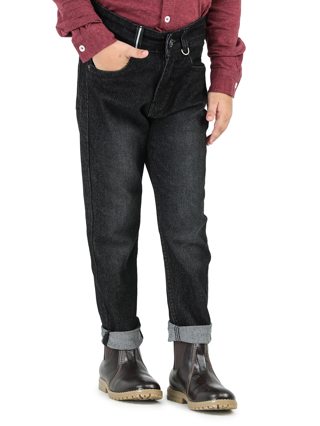 

Purple United Kids Boys Mid Rise Clean Look Light Fade Cotton Jeans, Black