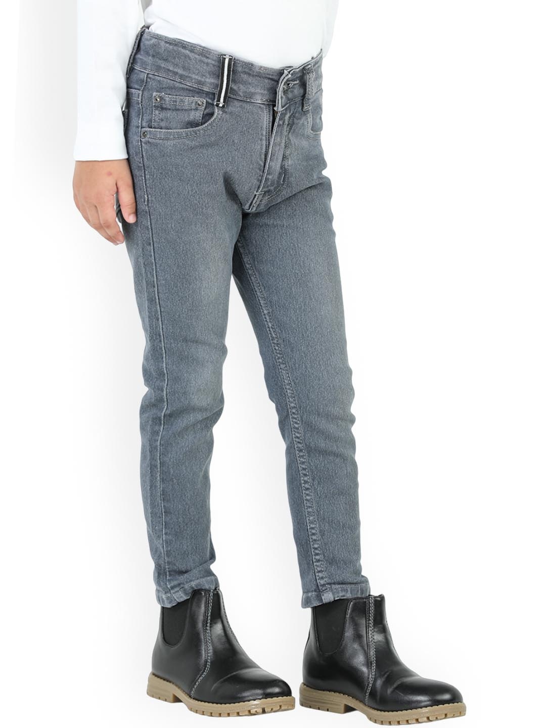 

Purple United Kids Boys Clean Look Cotton Mid-Rise Jeans, Grey