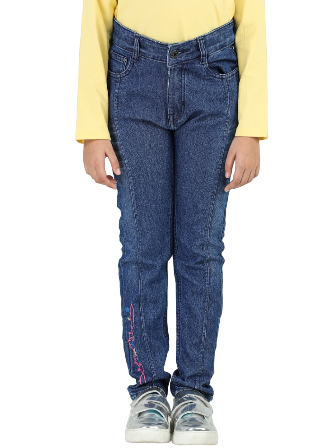 

Purple United Kids Girls Light Fade Embroidered Cotton Jeans, Blue