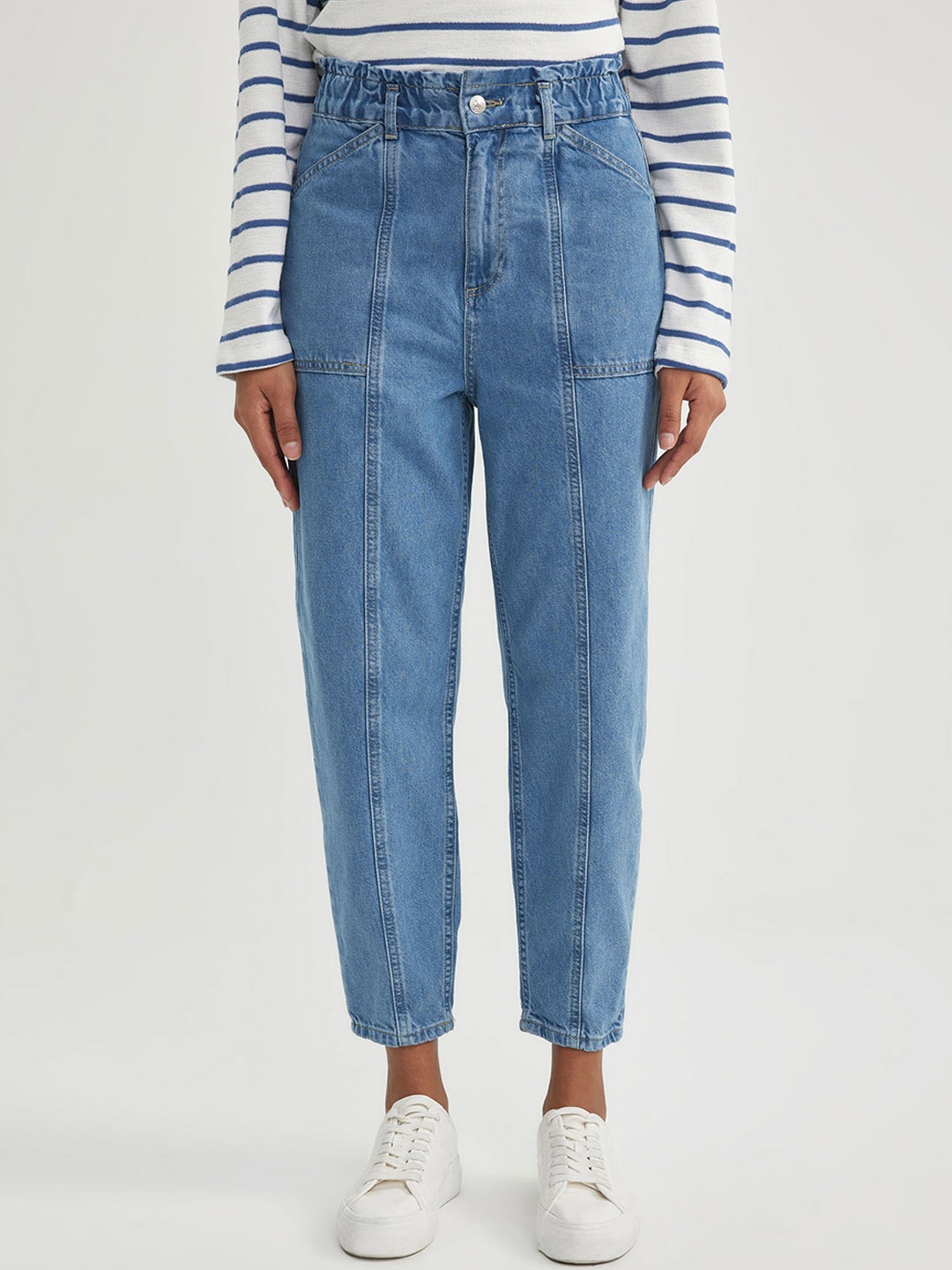

DeFacto Women Clean Look Mid-Rise Cropped Pure Cotton Jeans, Blue