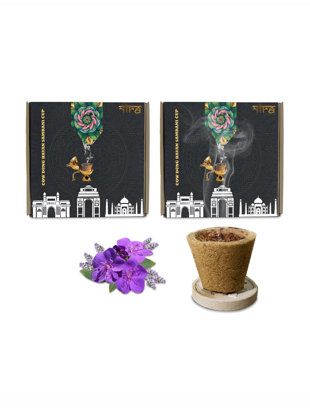 

Nira Fragrances Set of 2 Brown Pure Cow Dung Lavender Sambrani Cup