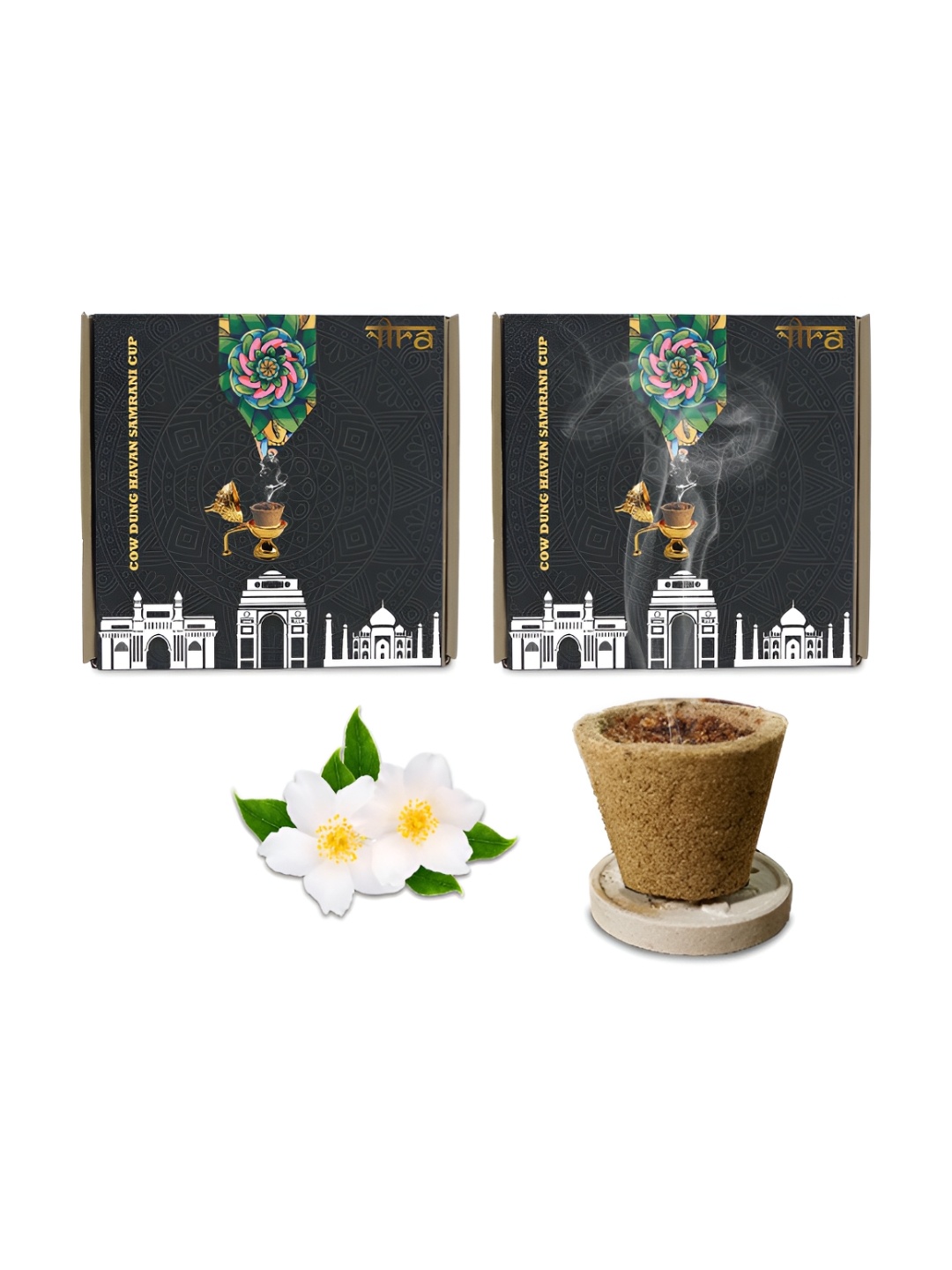 

Nira Fragrances Set of 2 Brown Pure Cow Dung Jasmine Sambrani Cup