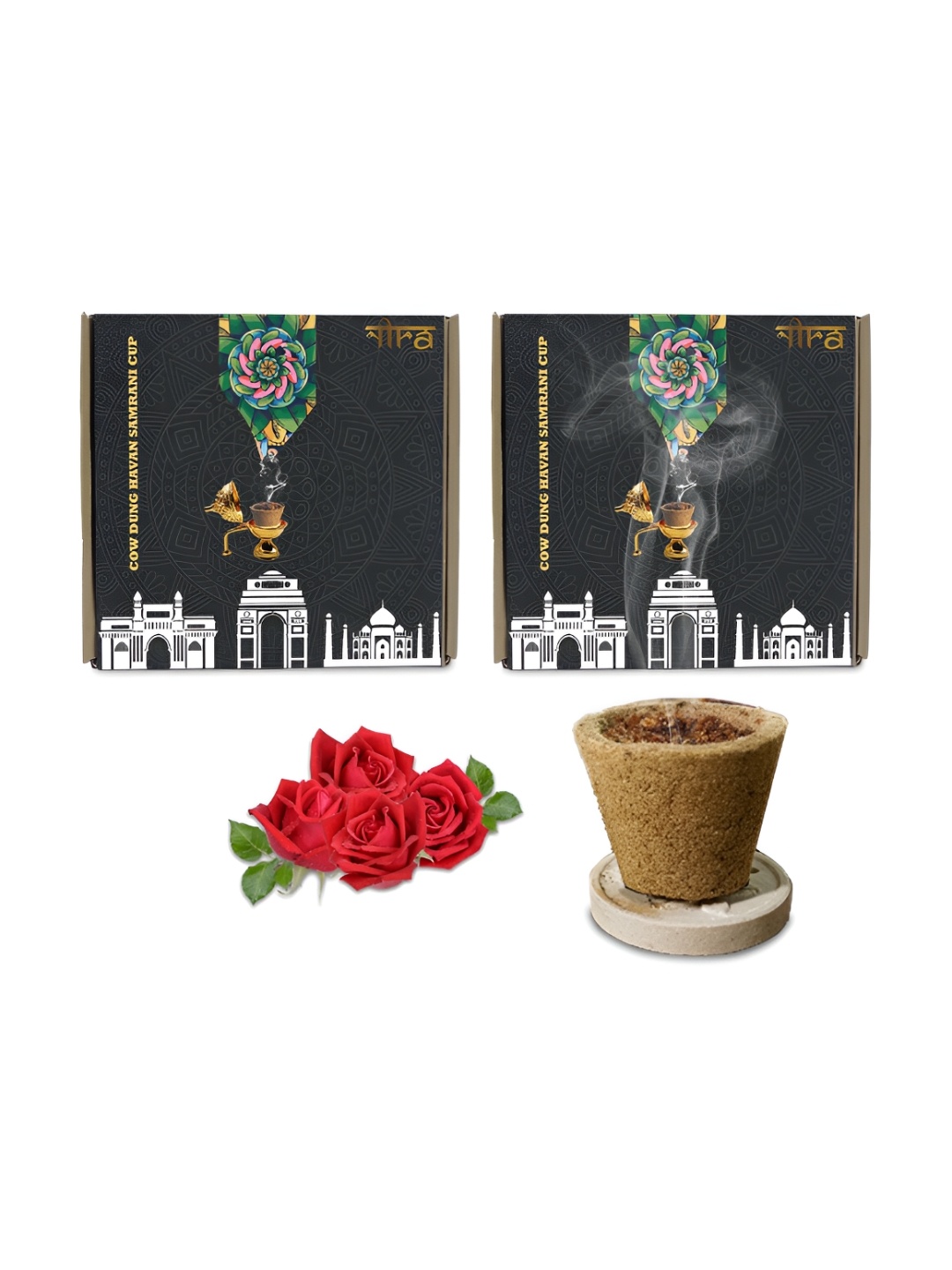 

Nira Fragrances Set of 2 Brown Pure Cow Dung Rose Sambrani Cup