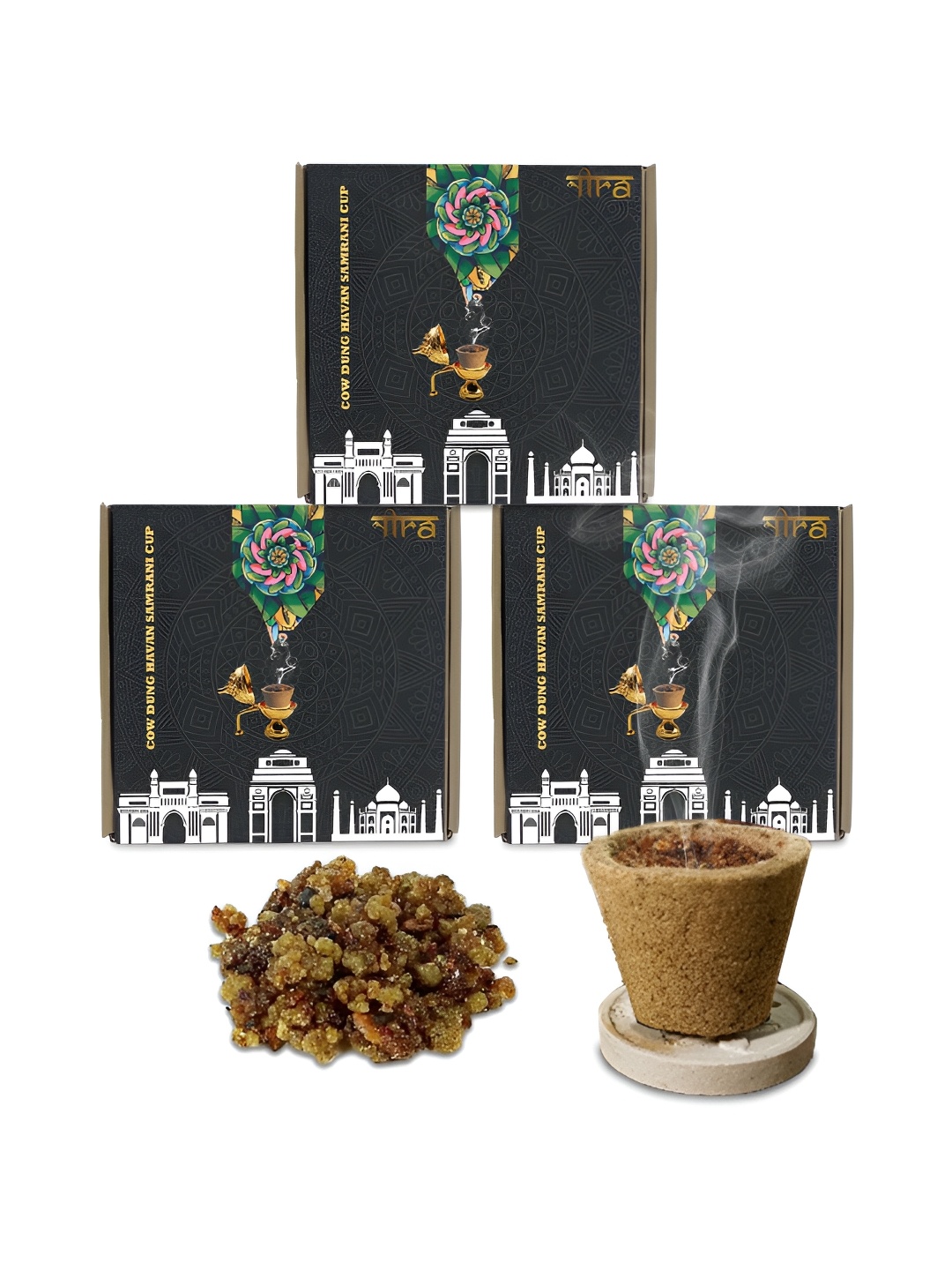 

Nira Fragrances Brown 3 Pieces Pure Cow Dung Guggal Sambrani Cup
