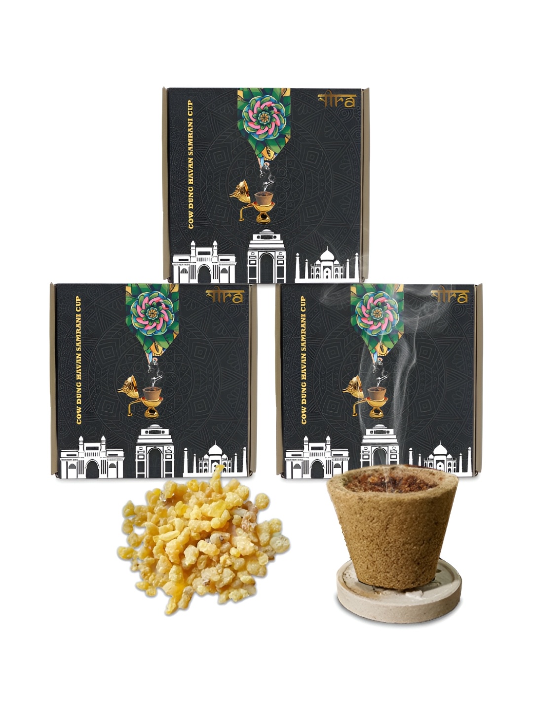 

Nira Fragrances Brown 3 Pieces Pure Cow Dung Loban Sambrani Cup