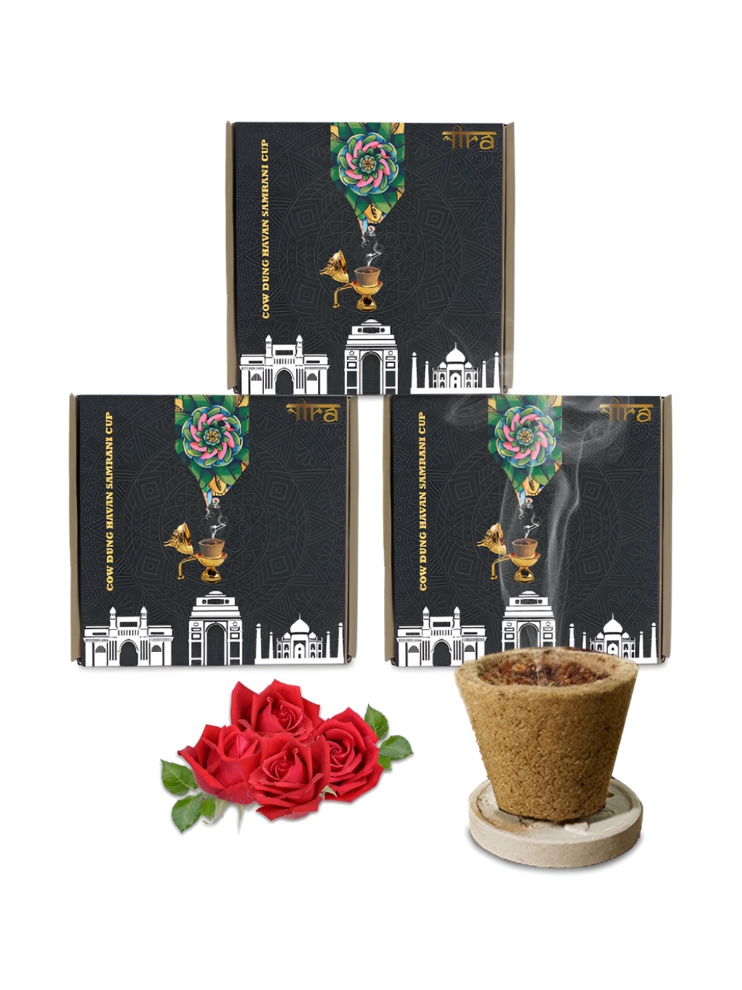 

Nira Fragrances Brown 3 Pieces Pure Cow Dung Rose Sambrani Cup