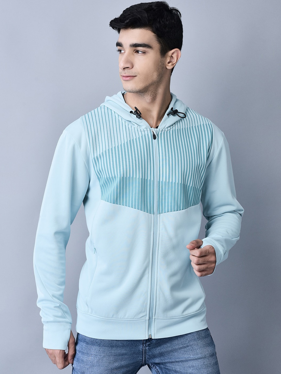 

Shiv Naresh Striped Hooded Sporty Jacket, Blue