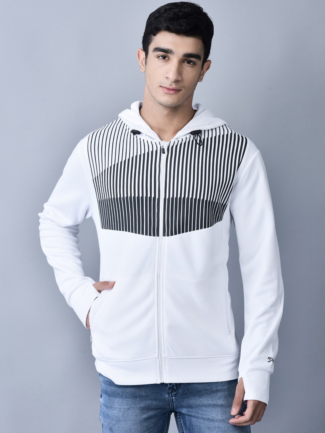 

Shiv Naresh Striped Hooded Bomber Jacket, White