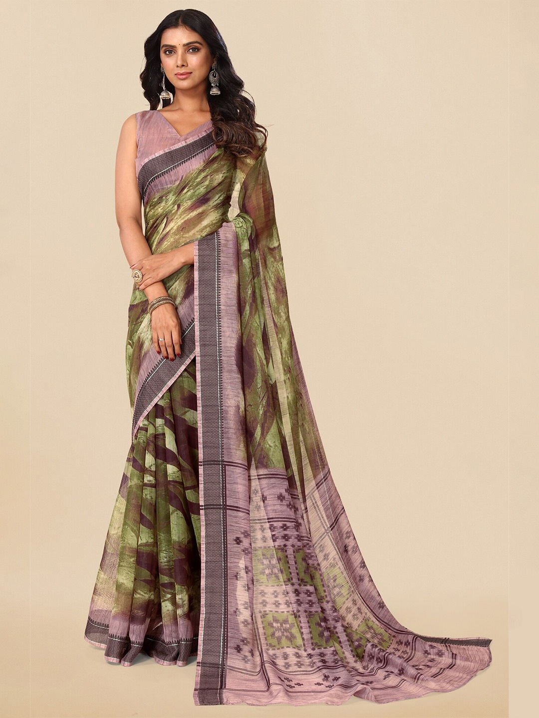 

KALINI Abstract Printed Ikat Saree, Green
