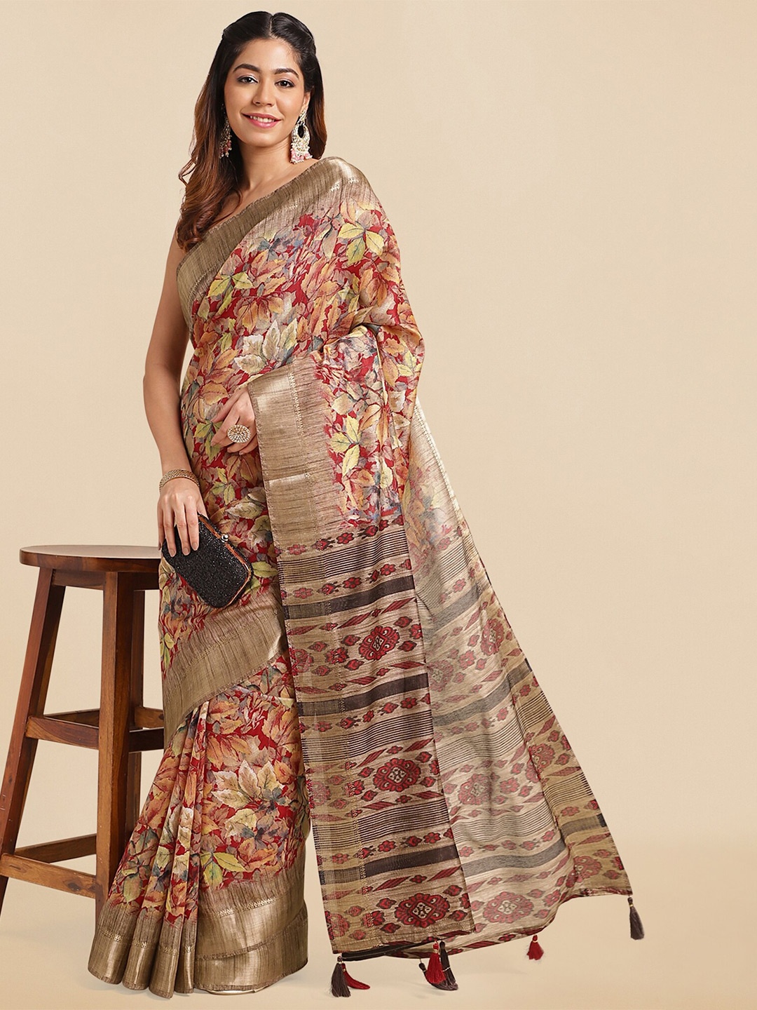 

KALINI Floral Printed Saree, Beige