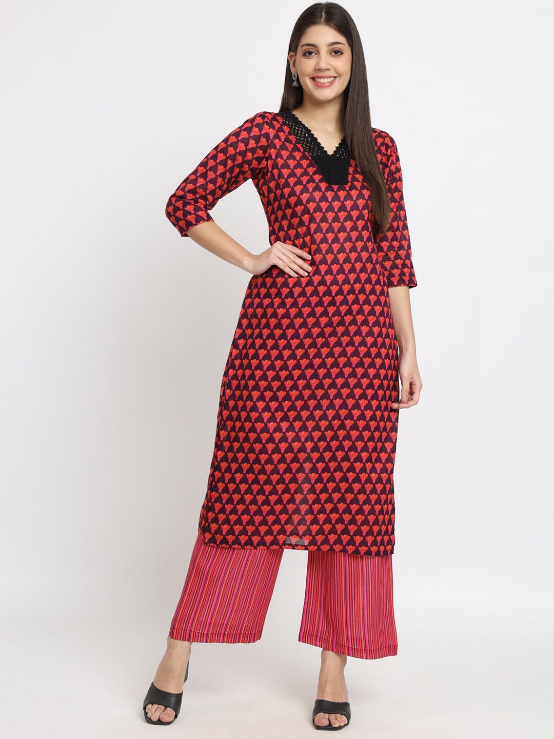 

ISAM Ethnic Motifs Printed Regular Pure Cotton Kurta With Palazzos, Black