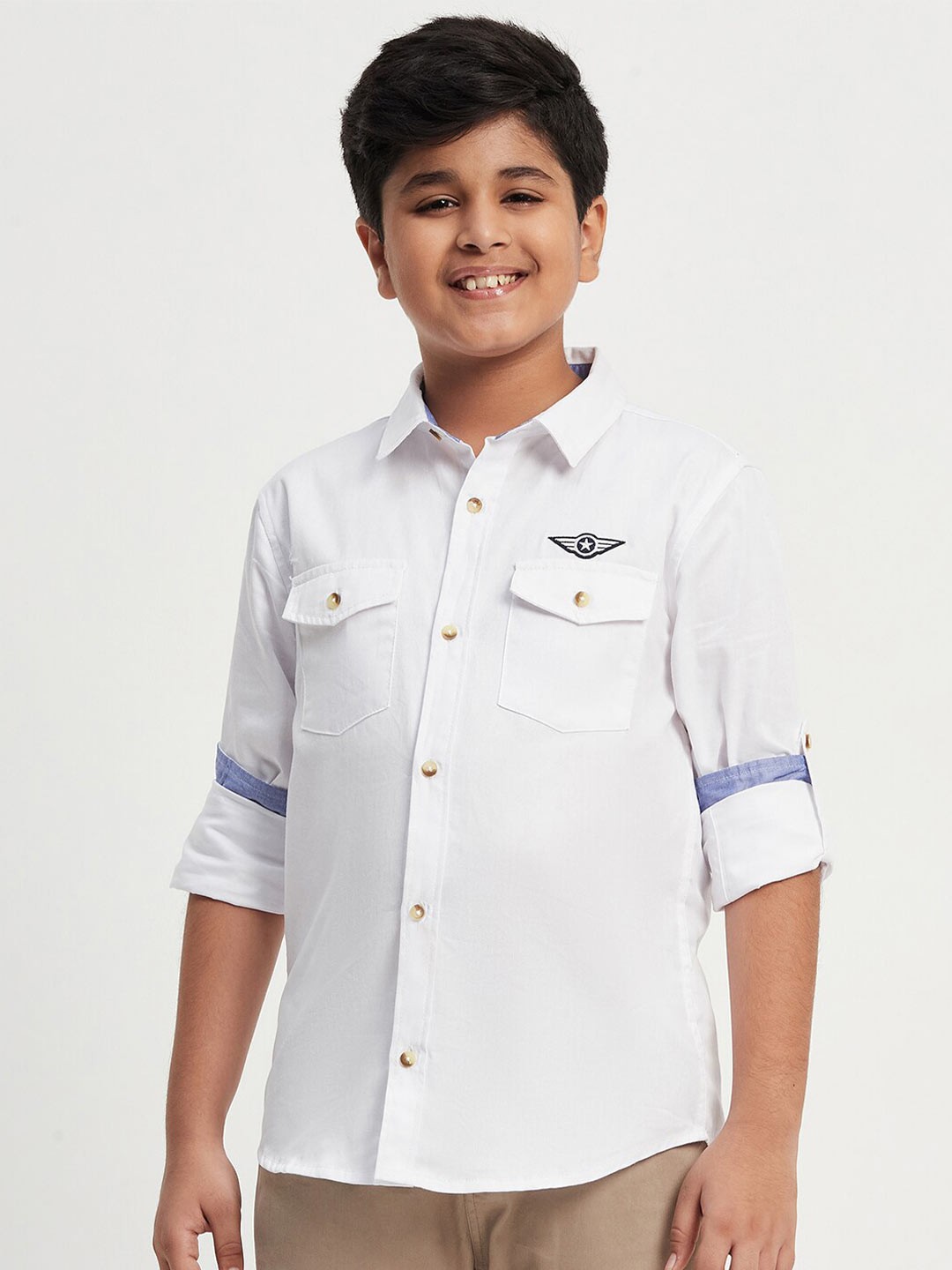 

Purple United Kids Boys Roll-Up Sleeves Cotton Casual Shirt, White