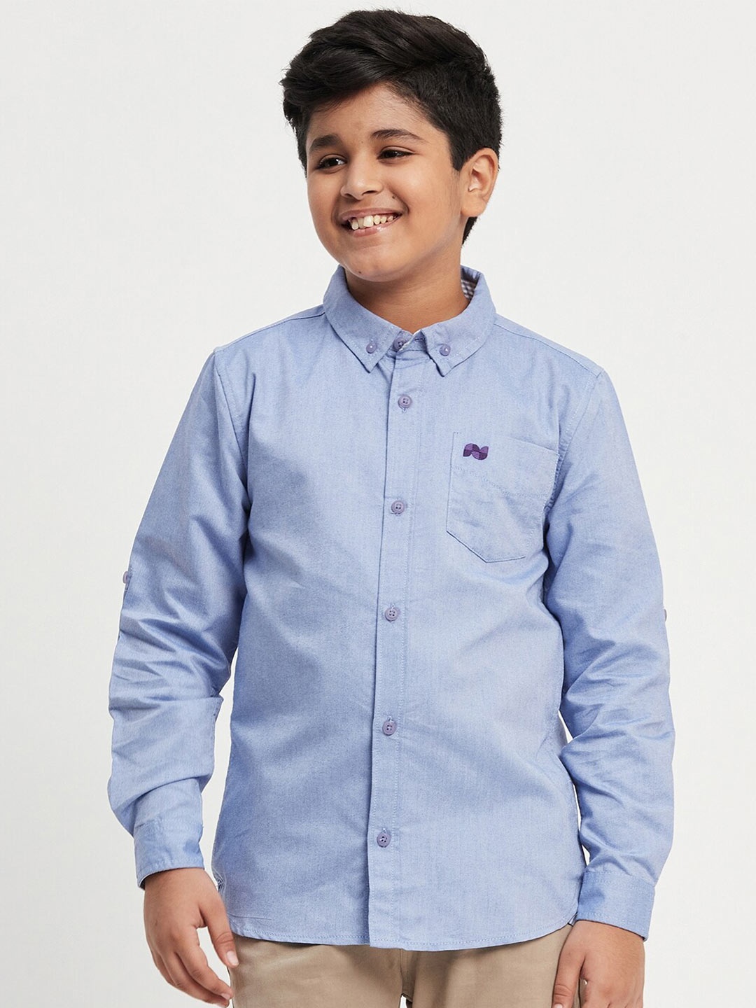 

Purple United Kids Boys Oxford Button-Down Collar Opaque Cotton Casual Shirt, Navy blue